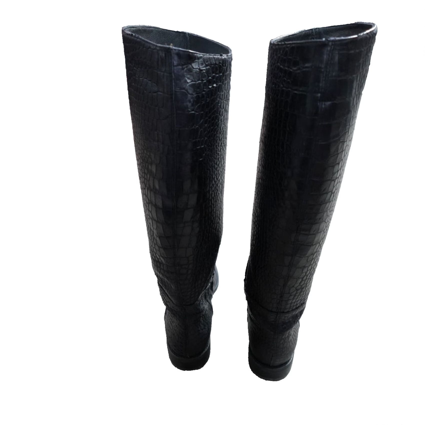 Stuart Weitzman Stuart Weitzman Boots 7.5 Black Crocodile Embossed Equestrian Over the Knee Riding Boot Womens 7.5 Black Leather Synthetic Outsole Fall Winter Size US 8 / IT 38 - 5 Thumbnail
