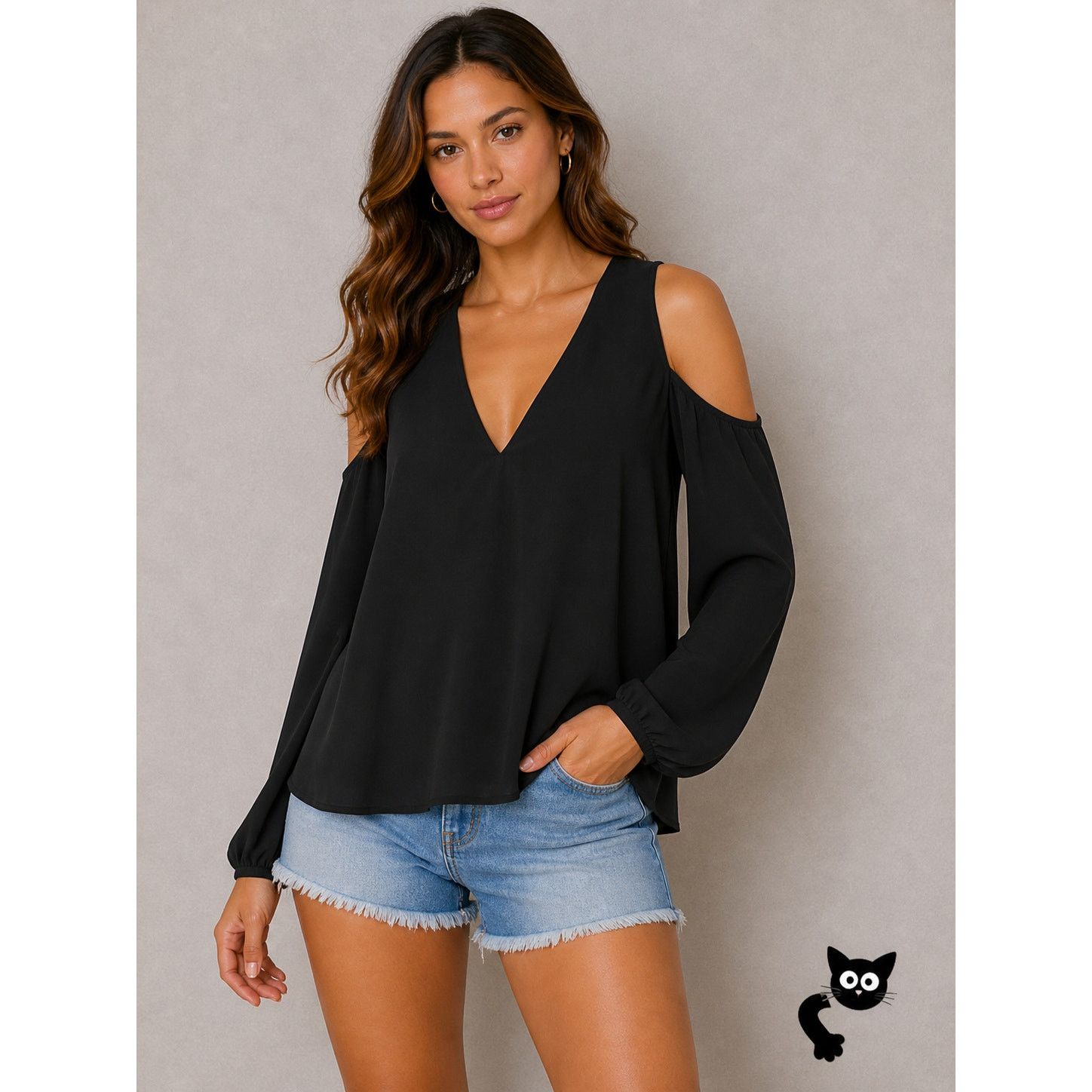 Other Tobi Black Cold Shoulder Long Sleeve V-Neck Keyhole Blouse M Size M / US 6-8 / IT 42-44 - 3 Thumbnail
