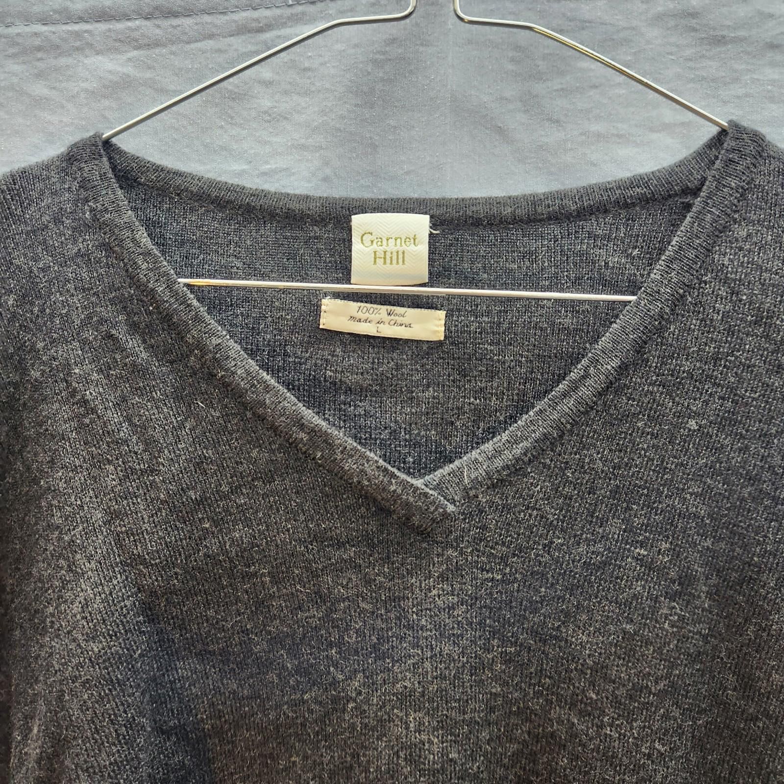Designer Garnet Hill V Neck Sweater 100% Wool Gray Women's Size Large Size L / US 10 / IT 46 - 5 Thumbnail