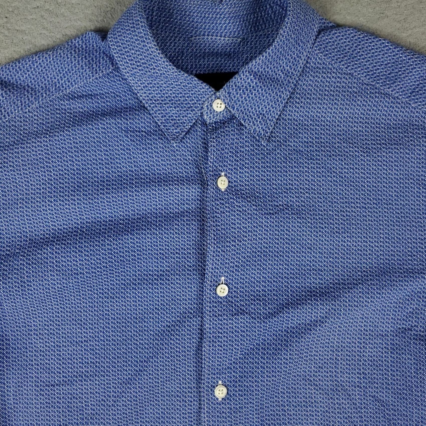 Ermenegildo Zegna Ermenegildo Zegna Shirt Mens XL Blue Geometric Button-Up Long Sleeve, Button, Logo, Cotton, Woven, Regular Fit, Collared, Classic, Designer, Men Size US XL / EU 56 / 4 - 2 Thumbnail