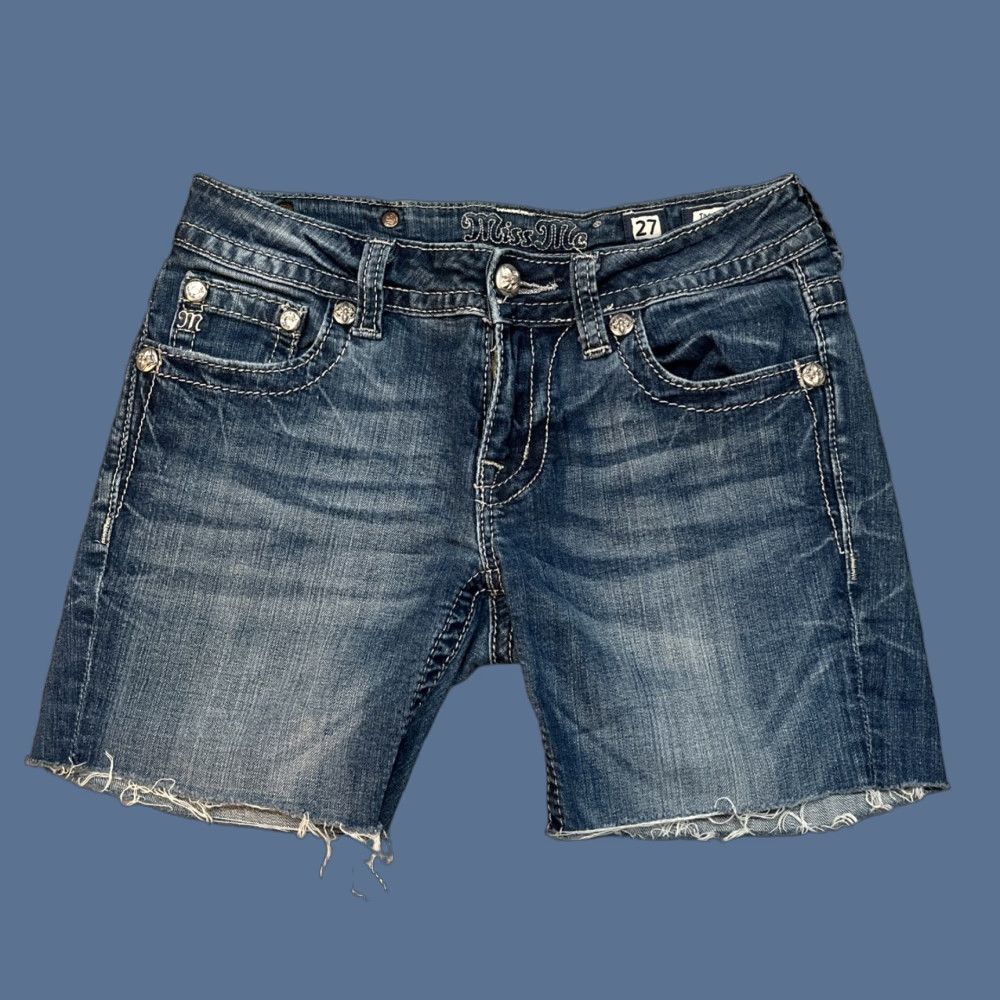 Miss Me Miss Me Cut Off Shorts Women's 27 Blue Denim Embellished Fluer De Lis Size 27" / US 4 / IT 40 - 1 Thumbnail