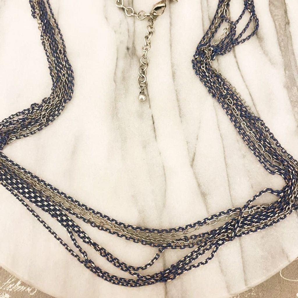 Chicos Chico's Necklace Blue Silver Chain Multilayer Statement Long Size ONE SIZE - 2 Thumbnail