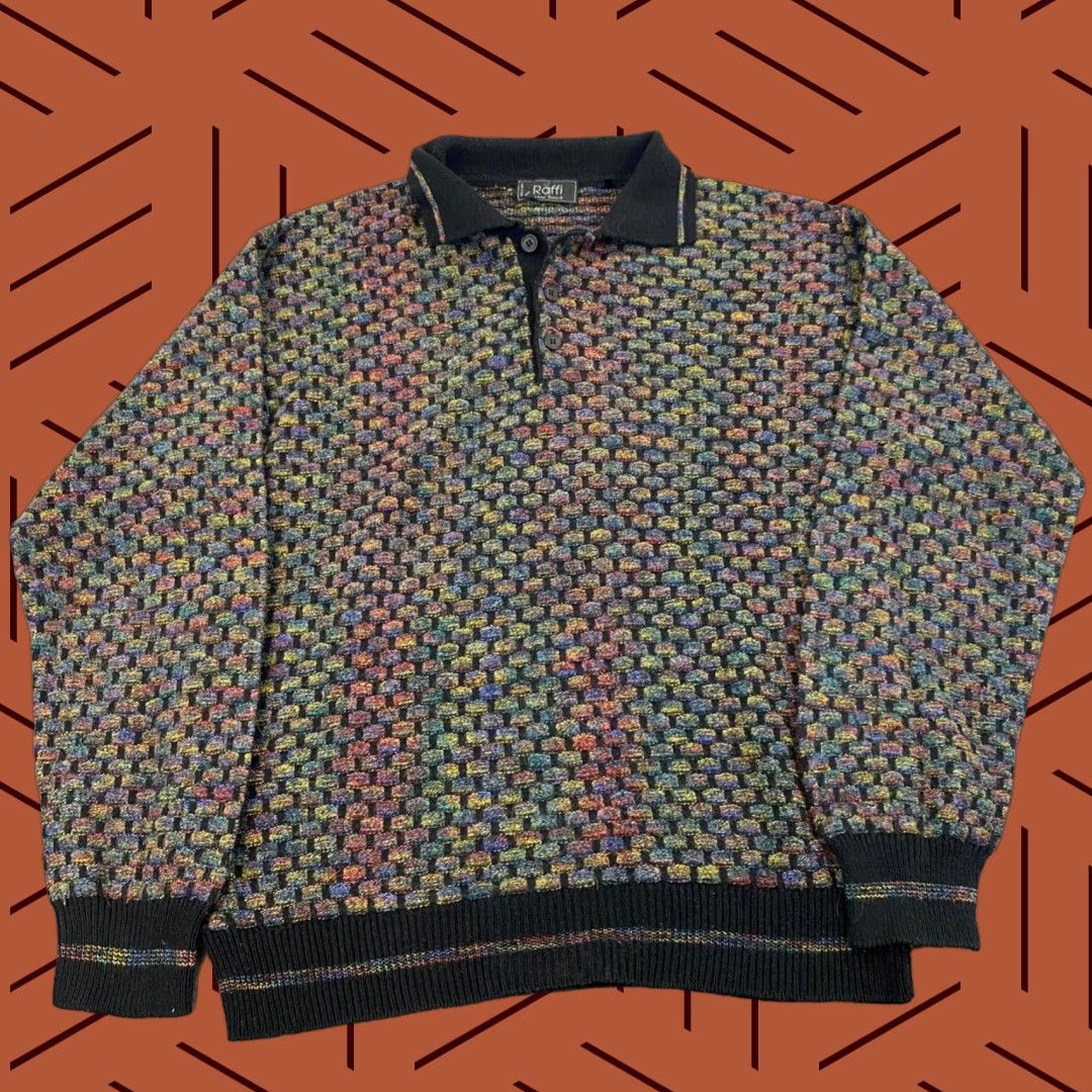 Vintage VINTAGE Linea Uomo Sweater Men's Large Geometric Knit Angora Wool Italy 90s Outerwear Mens L Size US L / EU 52-54 / 3 - 1 Thumbnail