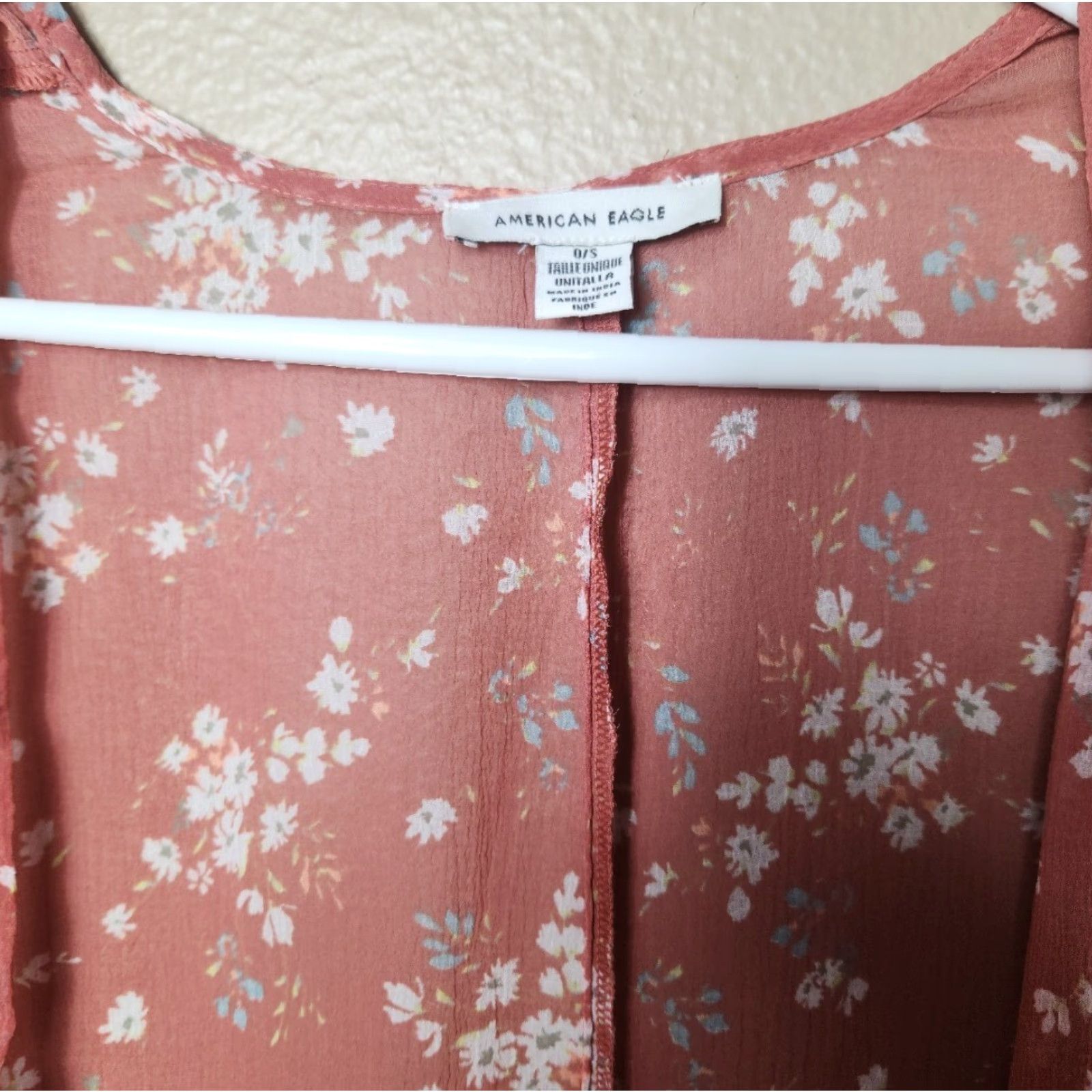 American Eagle Outfitters American Eagle Womens Ditsy Floral Kimono Duster-Size O/S Blouse Orange Short Sleeve Dolman Sleeve Polyester Lightweight Size ONE SIZE - 2 Thumbnail