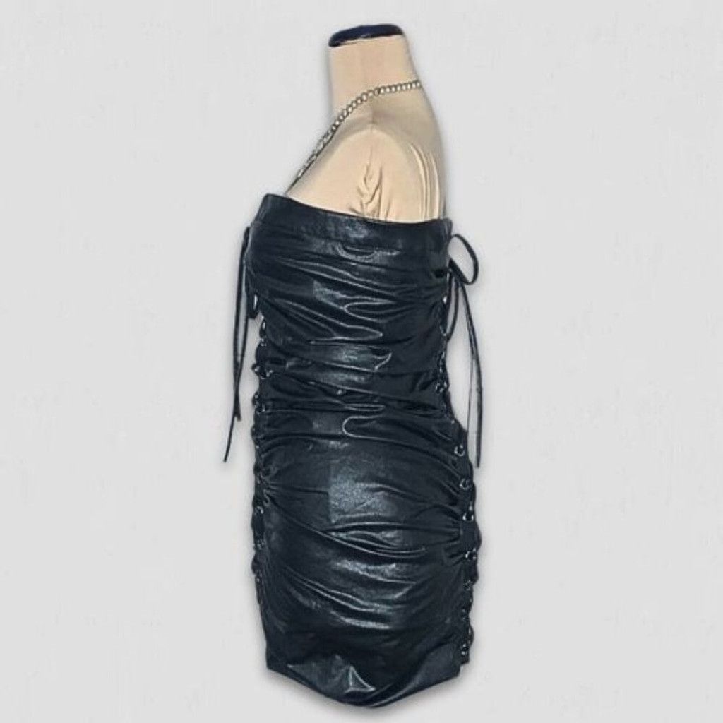 Forever 21 Lace-Up Tube Mini Dress Corset Strapless Leather Black sz S Size S / US 4 / IT 40 - 3 Thumbnail