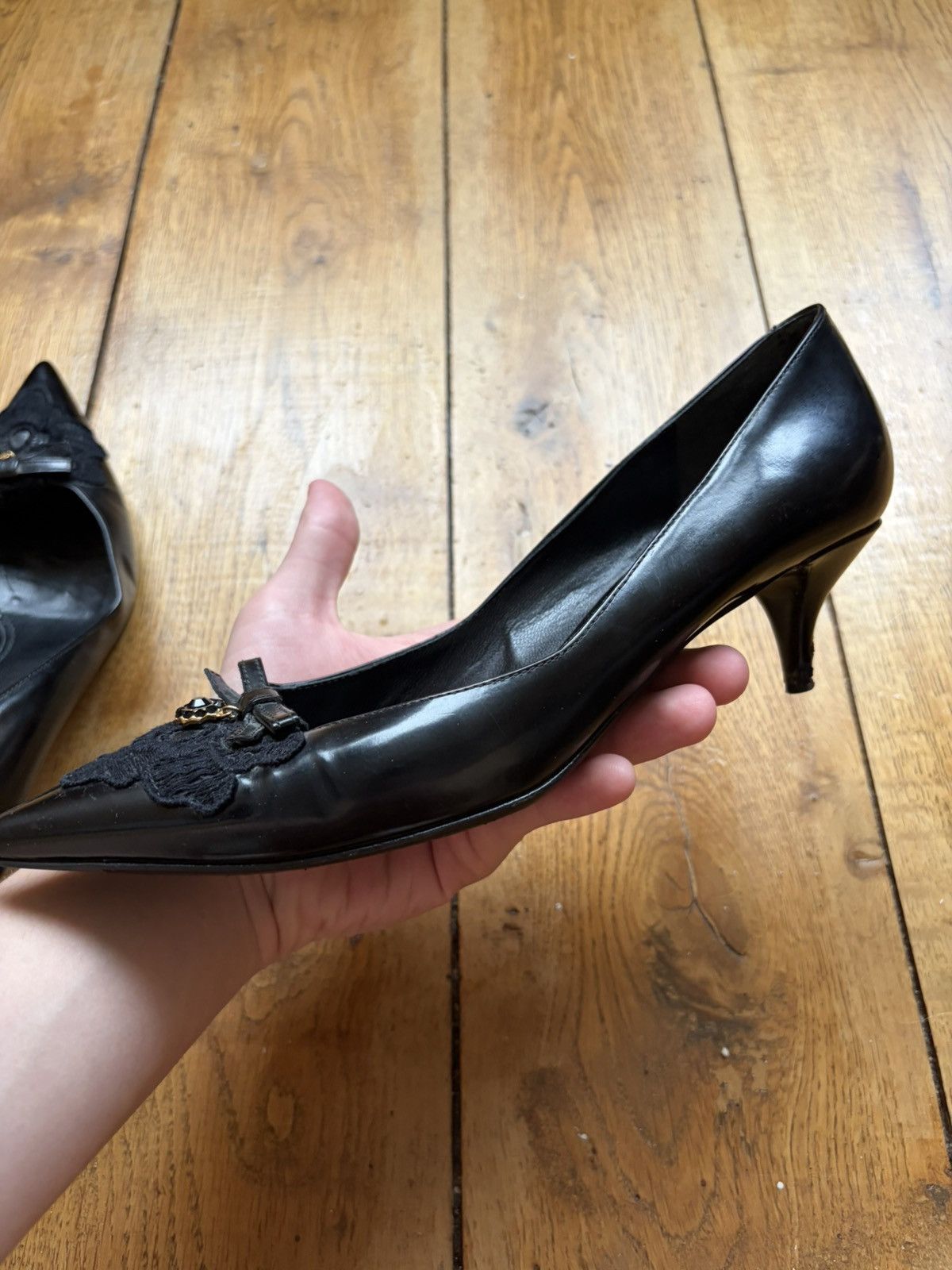 Dolce & Gabbana Dolce & Gabbana Black Lace Pumps Heels Charm EU 37.5 Size US 7.5 / IT 37.5 - 16 Thumbnail