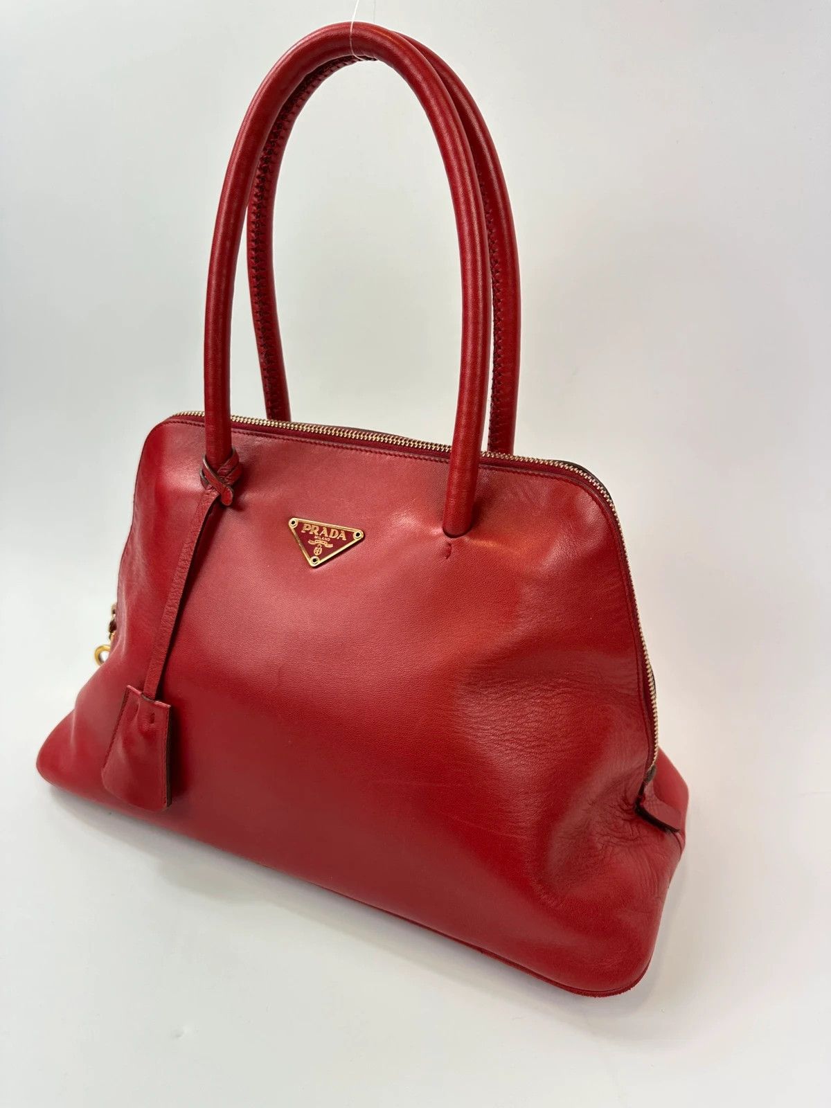 Prada Prada Milano Red Leather Handbag Gold Hardware Size ONE SIZE - 3 Thumbnail