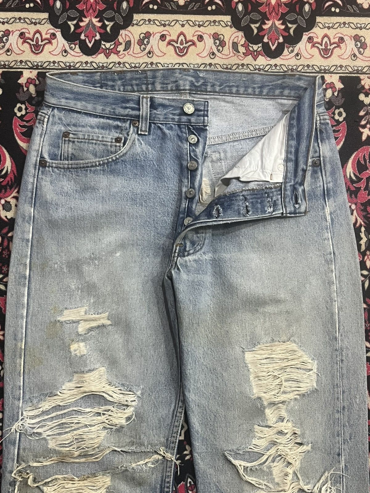 Levi's ⚡️Vintage⚡️80s Levi’s 501 Destroy Buttonfly Blue Washed Jeans Size US 30 / EU 46 - 5 Thumbnail