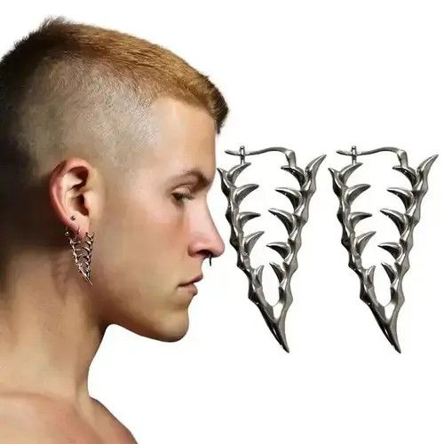 Sterling Silver Cyberpunk Style Canine Teeth Earrings Unisex Size ONE SIZE - 2 Thumbnail