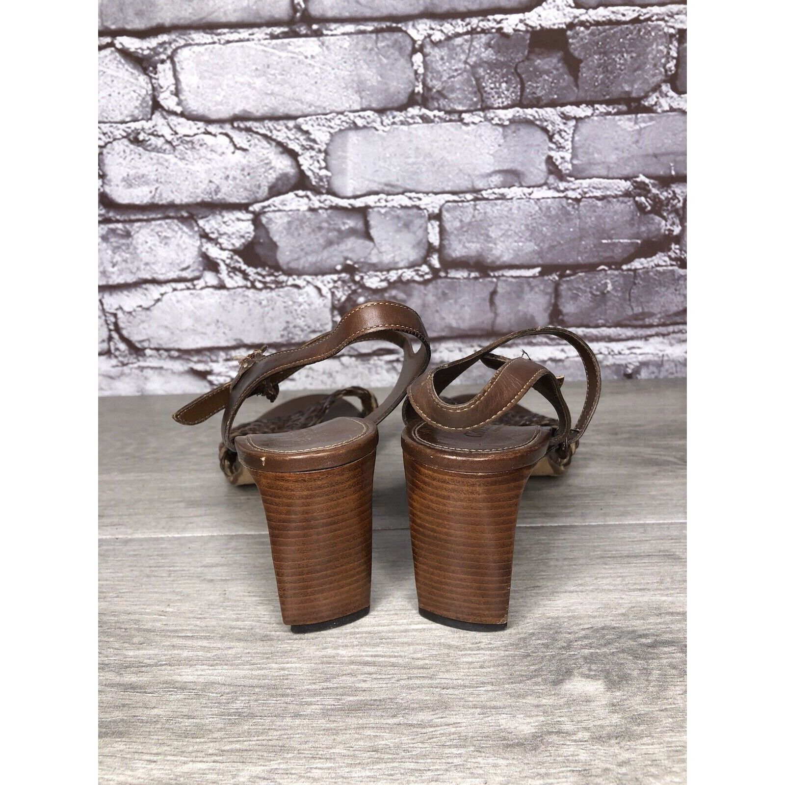 Cole Haan Cole Haan Brown Leather Woven Heel AnkleStrap Sandals Women Size US 7.5 / IT 37.5 - 4 Thumbnail