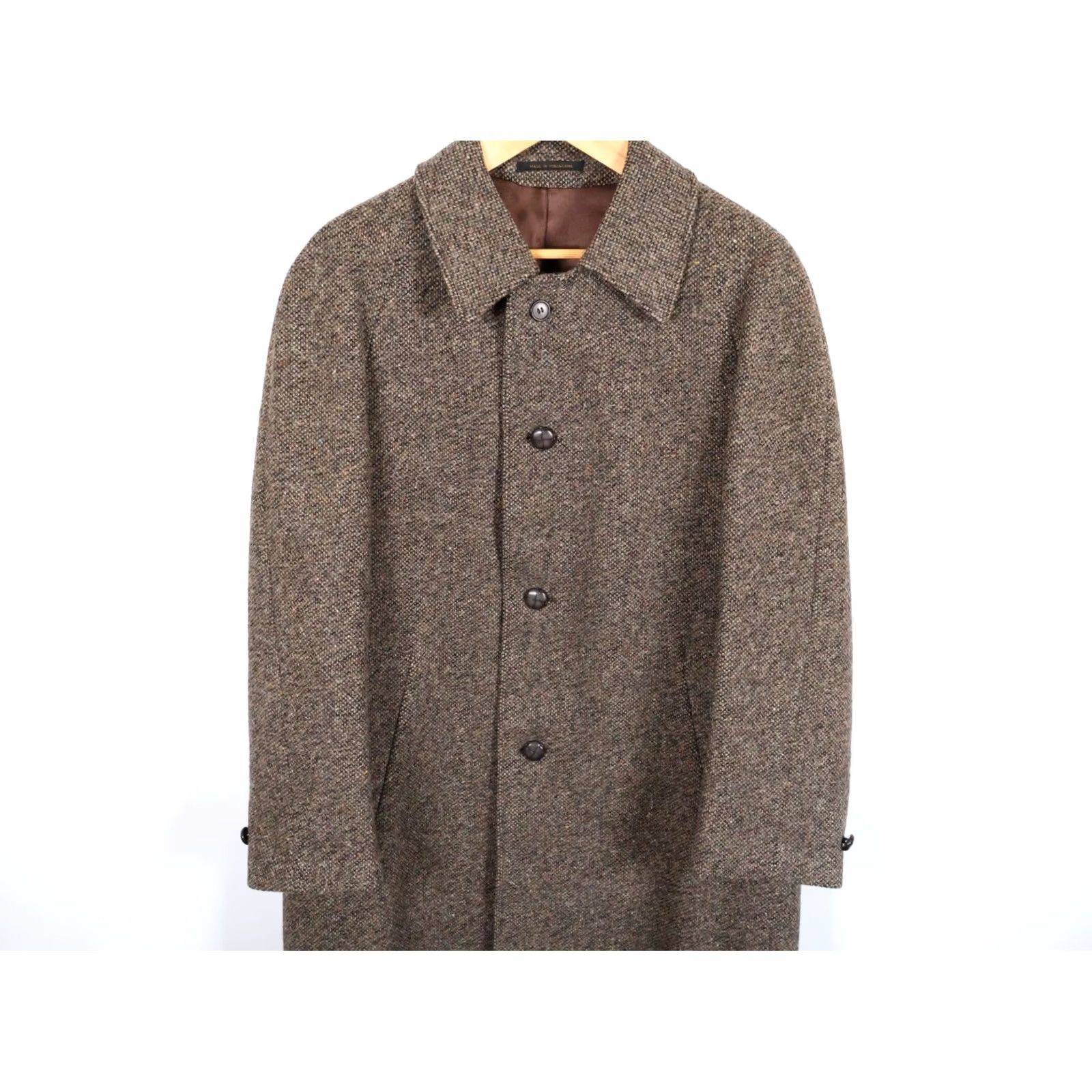 Vintage Overcoat Men's 44 Brown Tweed 100% Pure New Wool Topcoat Raglan Sleeves 80s, Men's — image 4 of 6