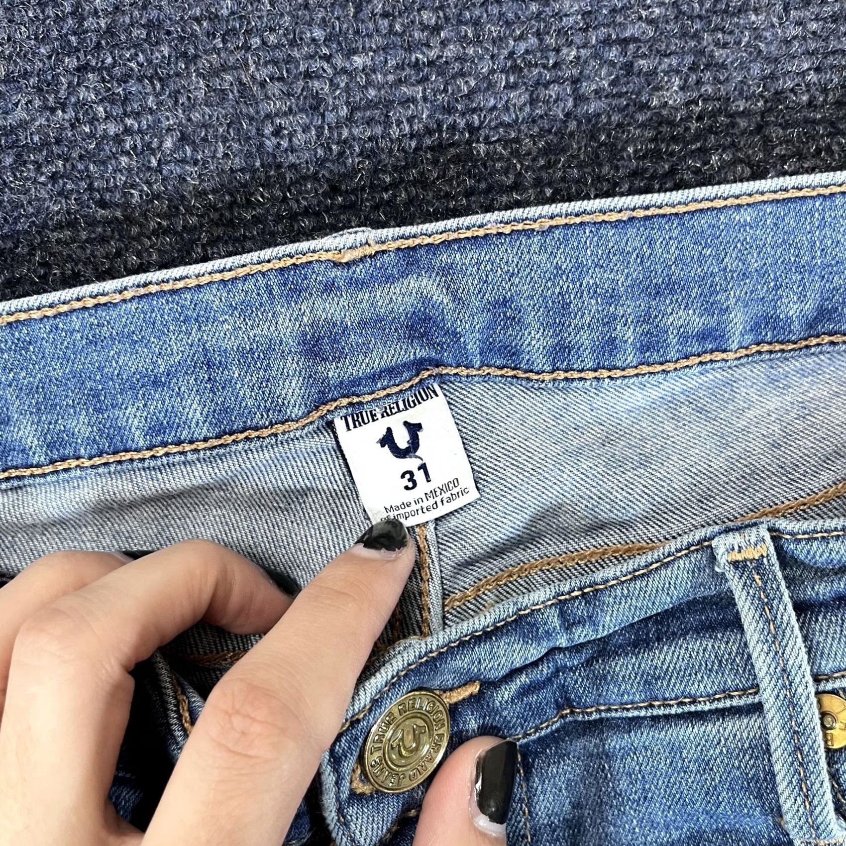 True Religion True Religion Jeans Womens 31 Blue Distressed Frayed Hem Skinny Denim Stretch Skinny Jeans Distressed Pockets Logo Blue Denim Womens 31 Slim Size 24" / US 00 / IT 34 - 3 Thumbnail