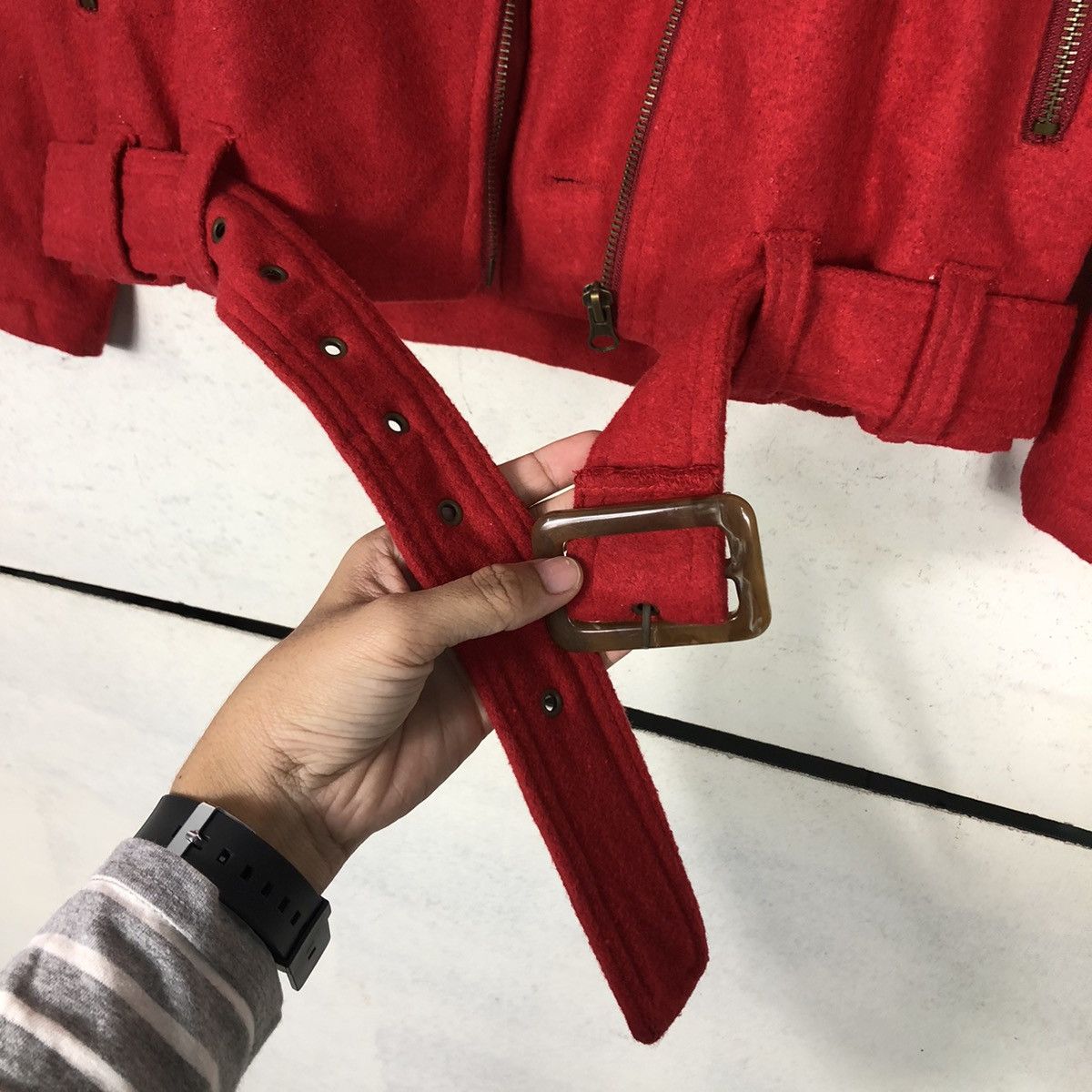 Japanese Brand Frantic Candy Red Wool Moto Jacket with Belt Issey Miyake Size M / US 6-8 / IT 42-44 - 17 Thumbnail