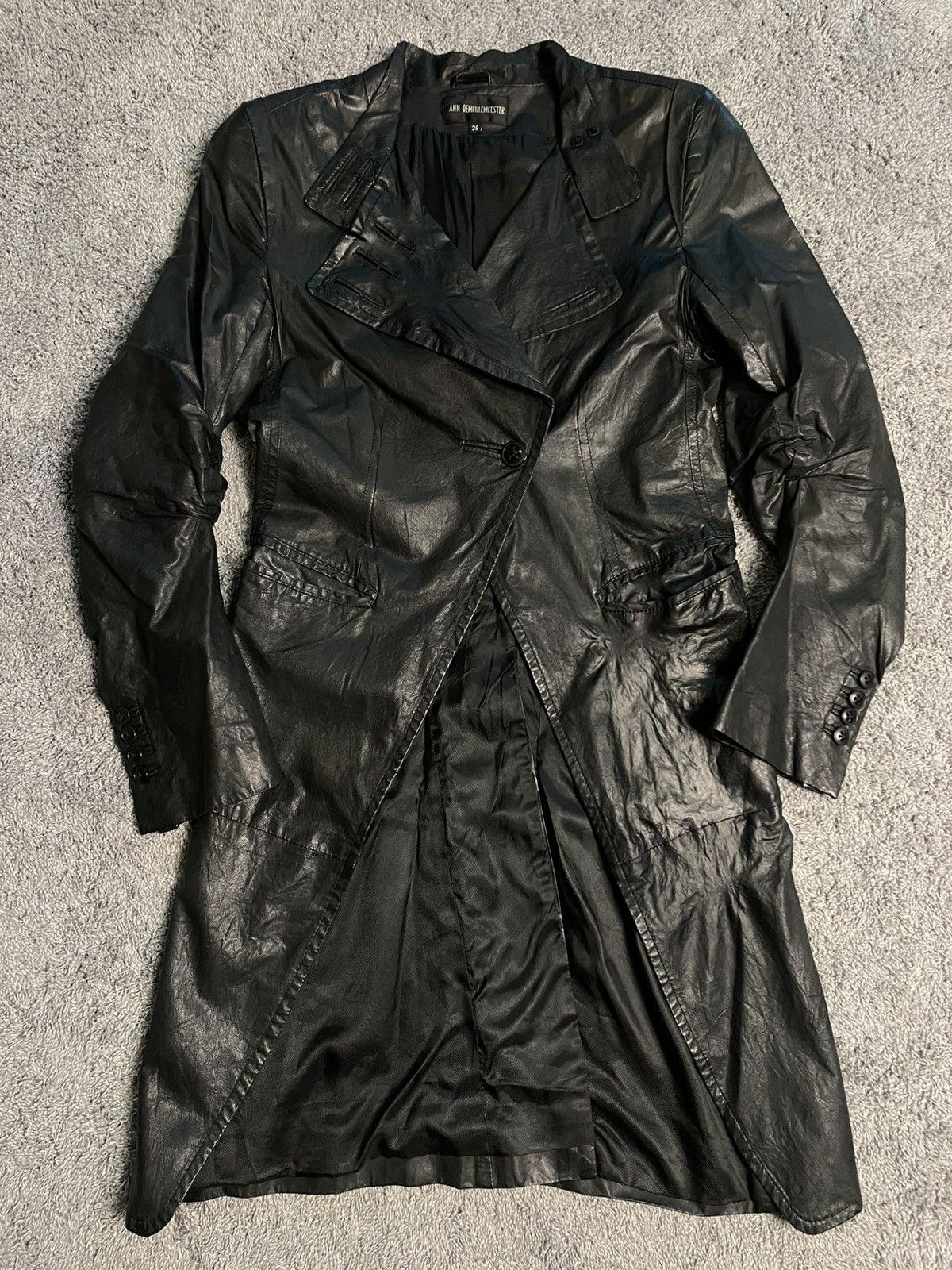 Ann Demeulemeester Black Leather Coat