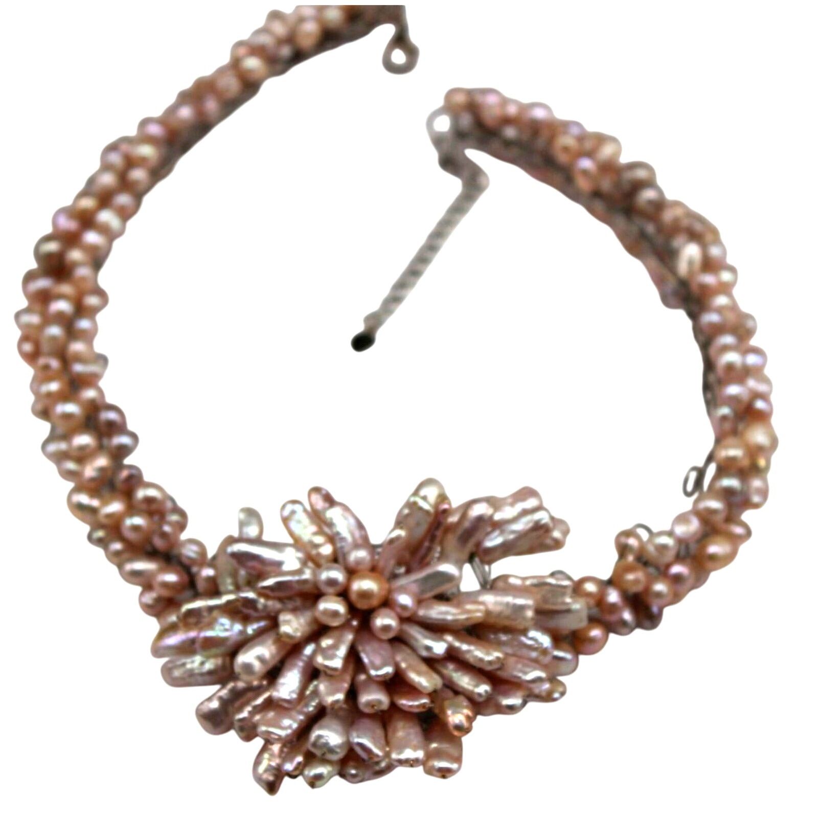 Other Big Light Pink Fresh Water Pearl Necklace Silvertone 15" Size ONE SIZE - 4 Thumbnail