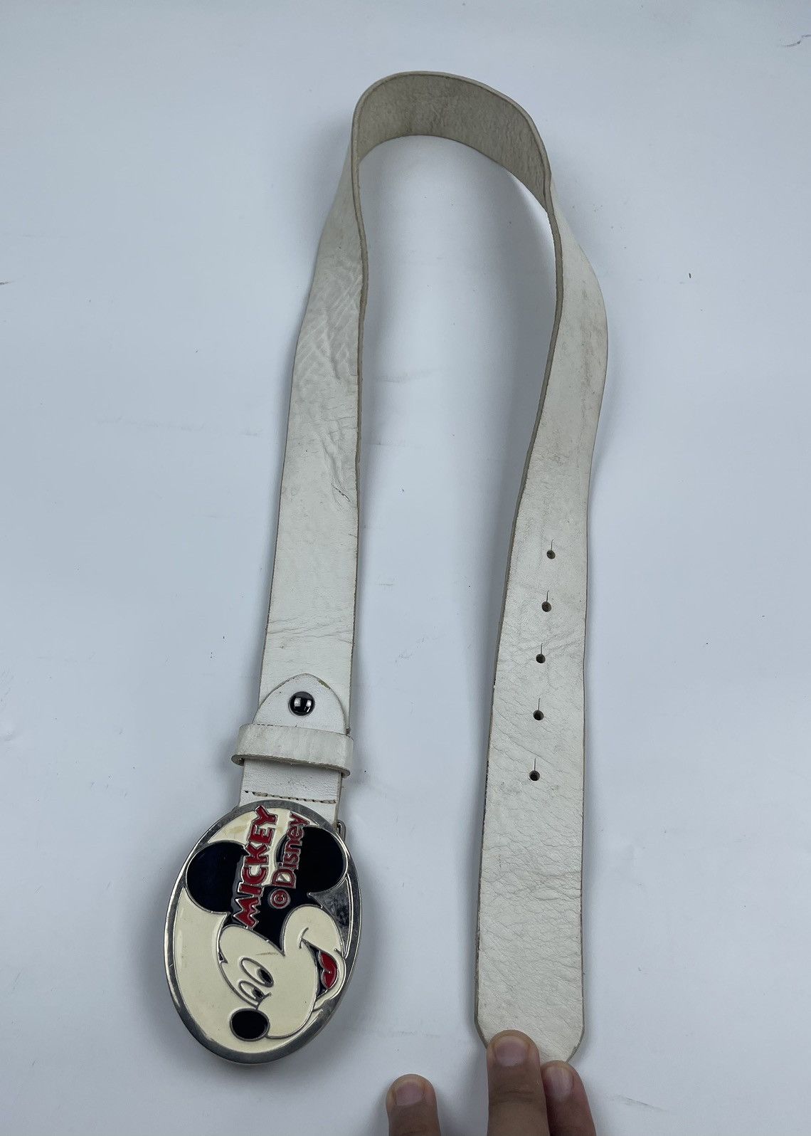 Genuine Leather × Mickey Mouse × Vintage mickey mouse big buckle leather belt tc7 Size 36 - 2 Thumbnail