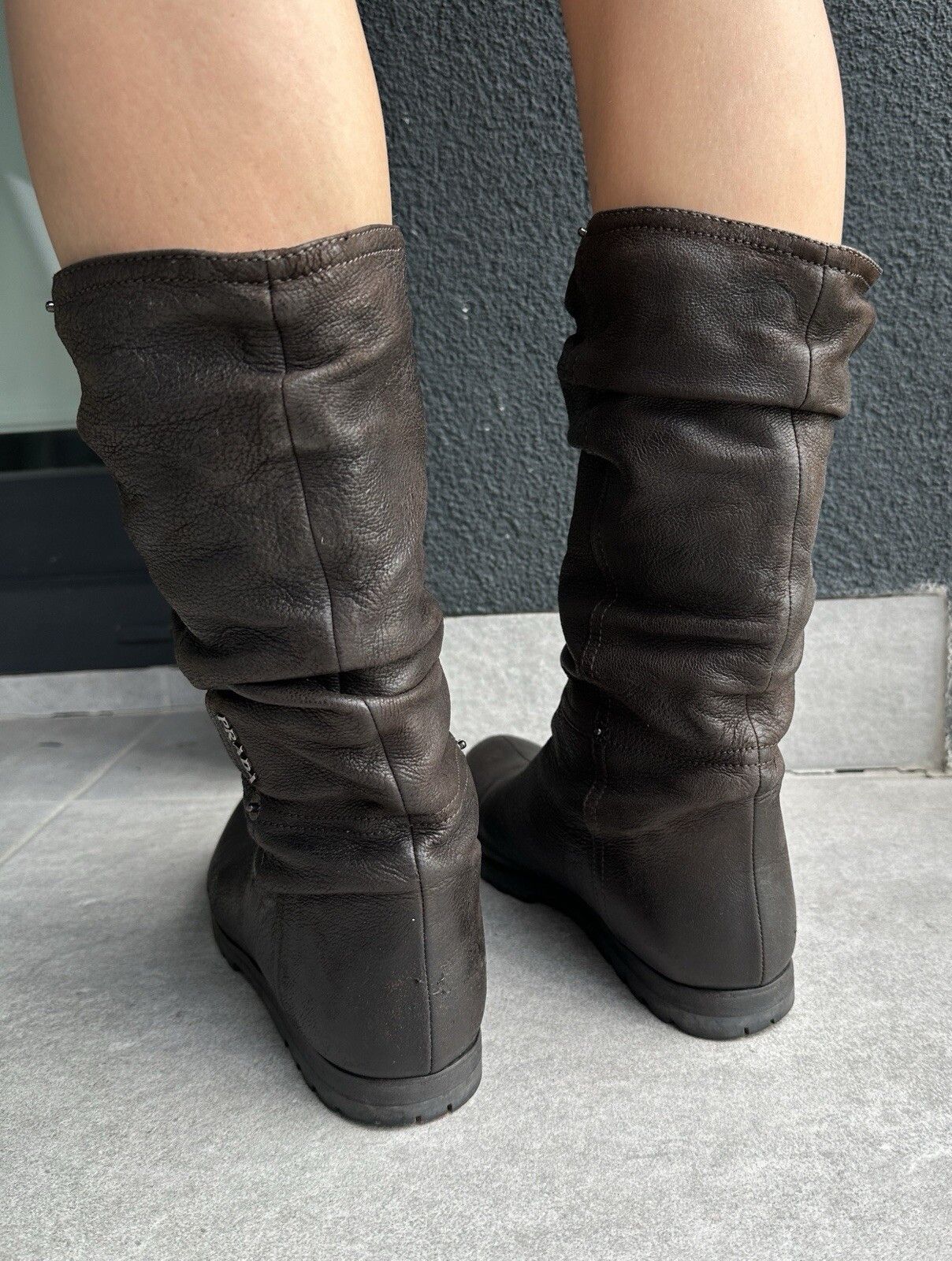 Prada Prada Womens Brown Leather Mid-calf Boots Size 38.5 Size US 8.5 / IT 38.5 - 8 Thumbnail