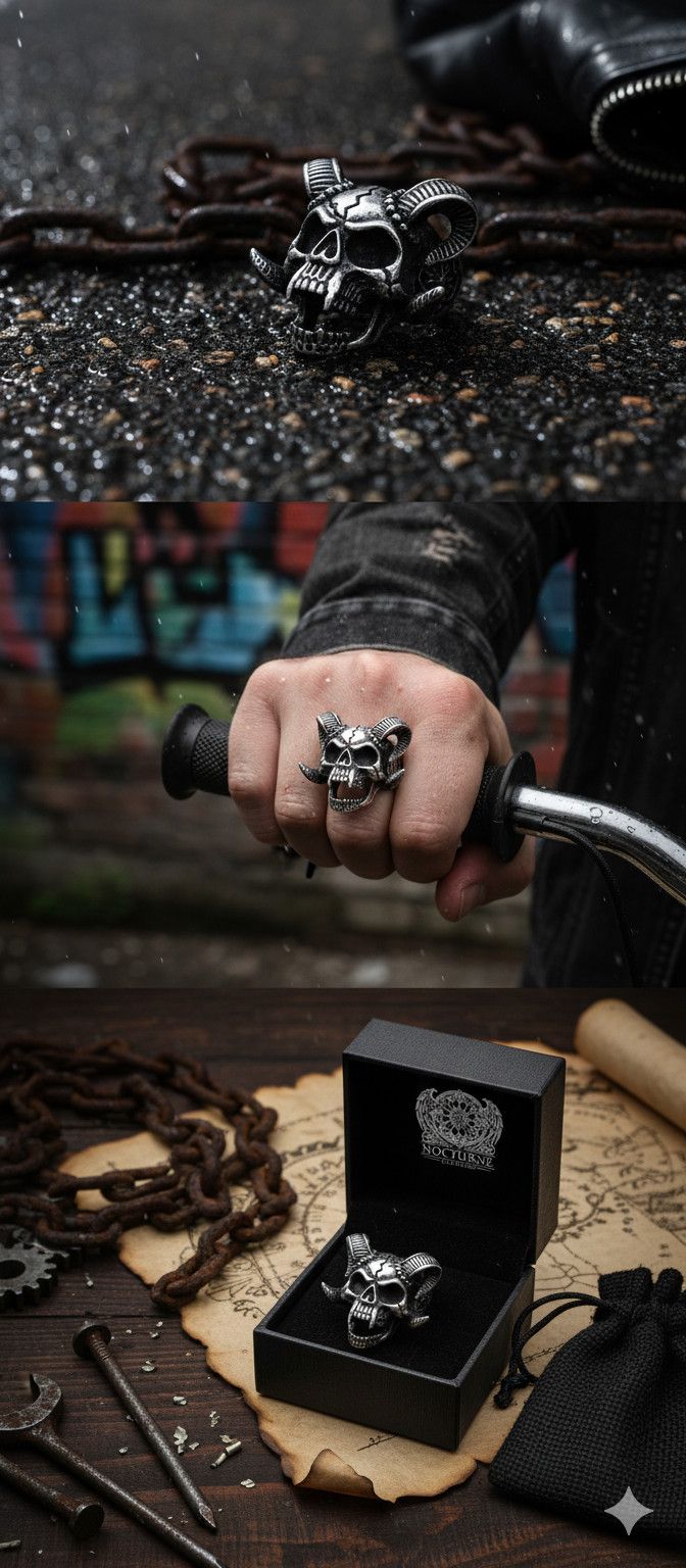 Jewelry Ram Skull Horned Ring - Biker Gothic Metal Size 32 - 2 Thumbnail