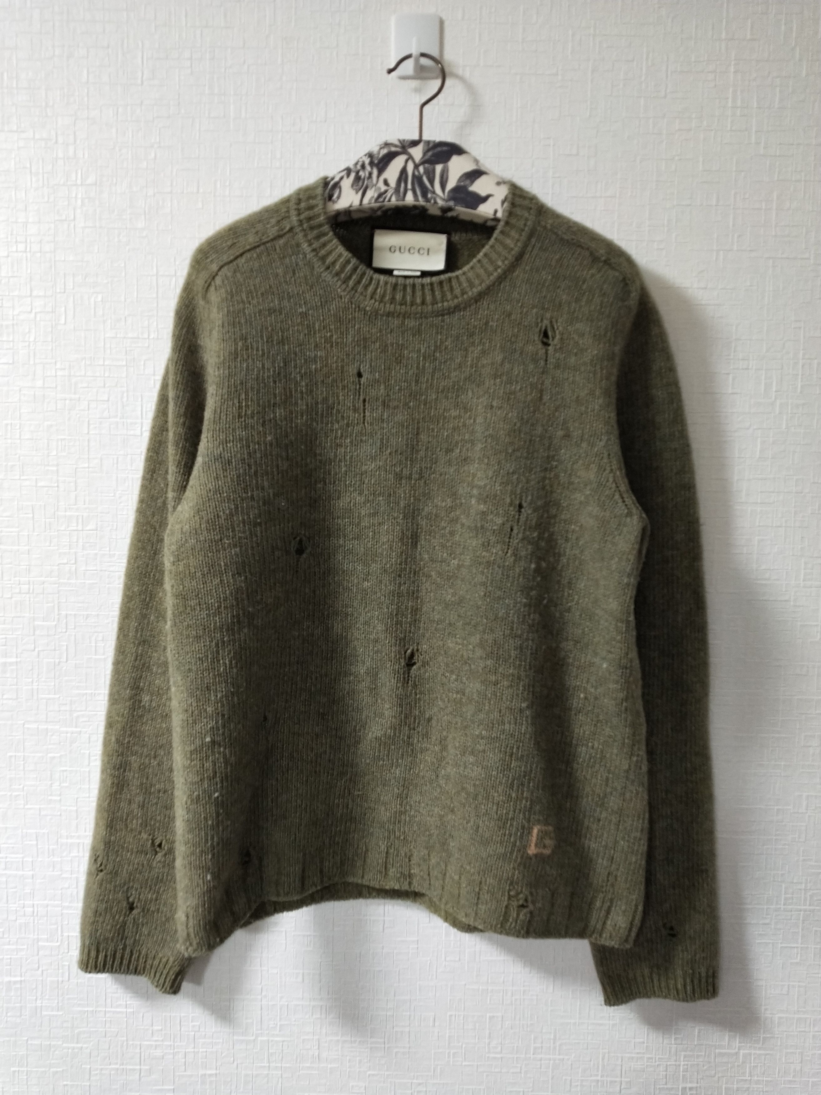 image of Gucci Distressed Wool Sweater in Olive, Men's (Size Small)