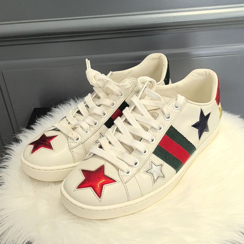 Gucci Gucci Ace Leather Star Sneakers for Women 0079 Size US 6 / IT 36 - 1 Thumbnail