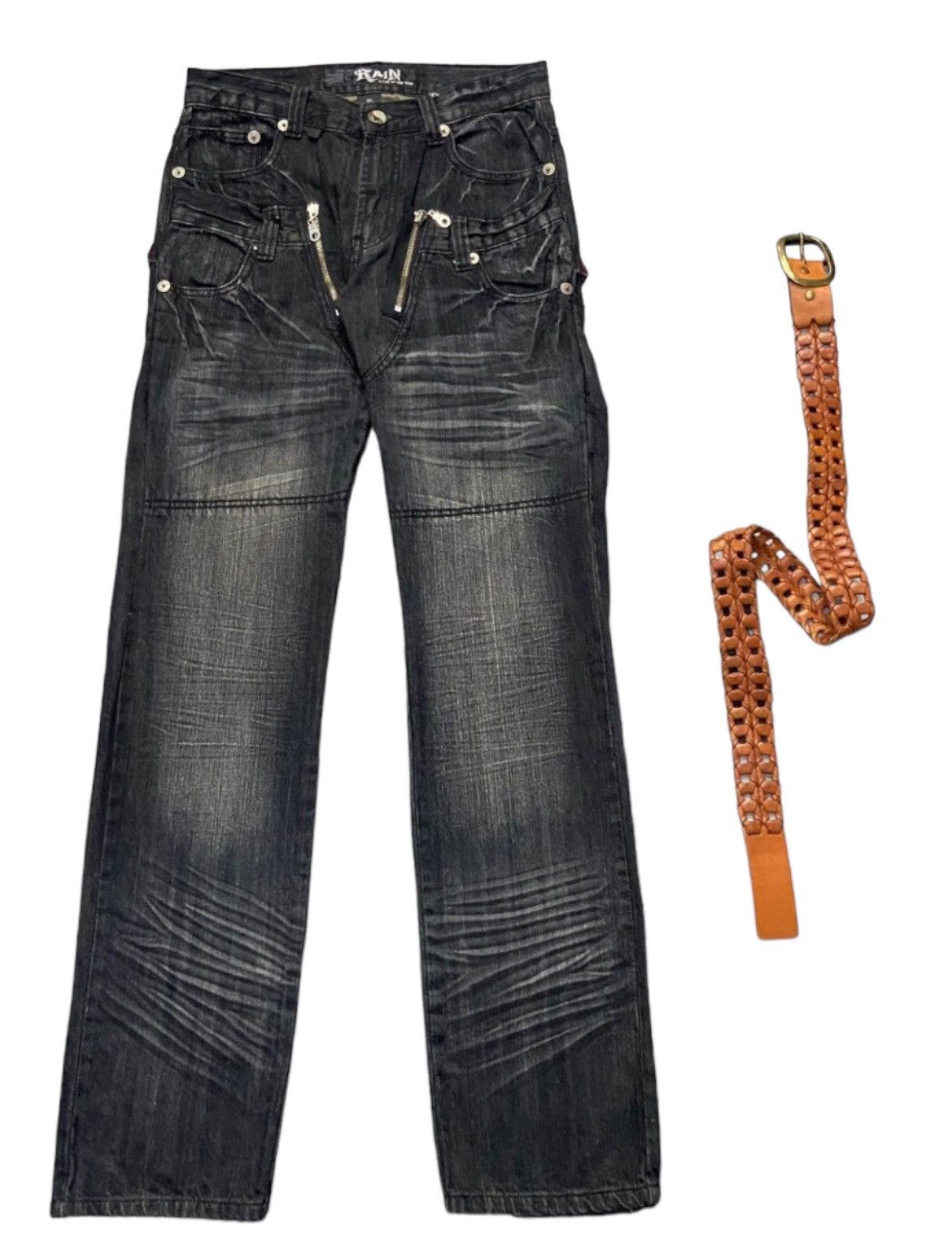 If Six Was Nine × Japanese Brand × Le Grande Bleu (L.G.B.) Rain Japan Double Waist Baggy Jeans With Leather Belt Size US 30 / EU 46 - 2 Thumbnail