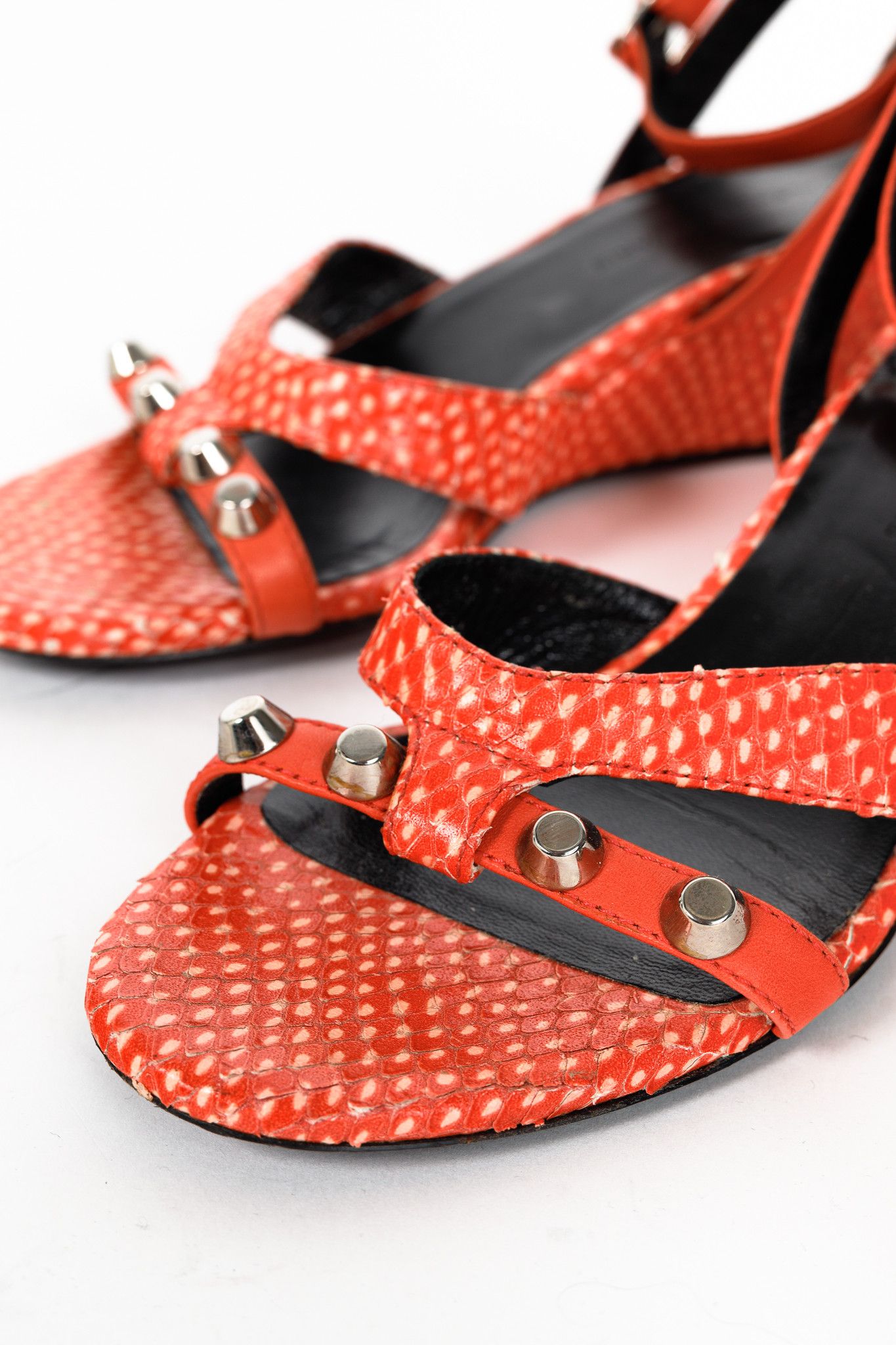 Balenciaga Balenciaga Orange Snakeskin-Embossed Studded Wedge Sandals Size US 4.5 / IT 34.5 - 7 Thumbnail