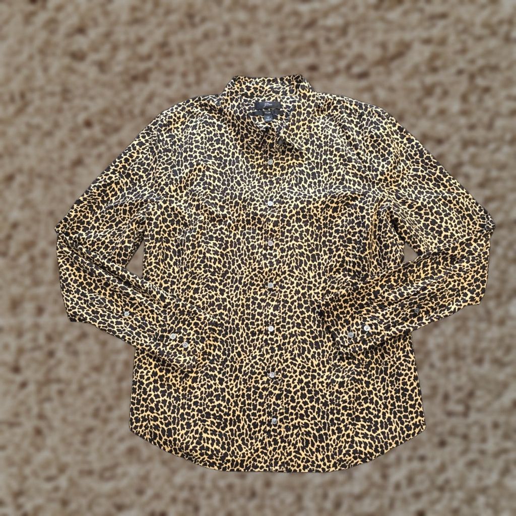 J.Crew J.CREW Blouse Women 12 Brown Black Leopard Button Up Long Sleeve Casual Career Slim Fit Size XL / US 12-14 / IT 48-50 - 1 Thumbnail