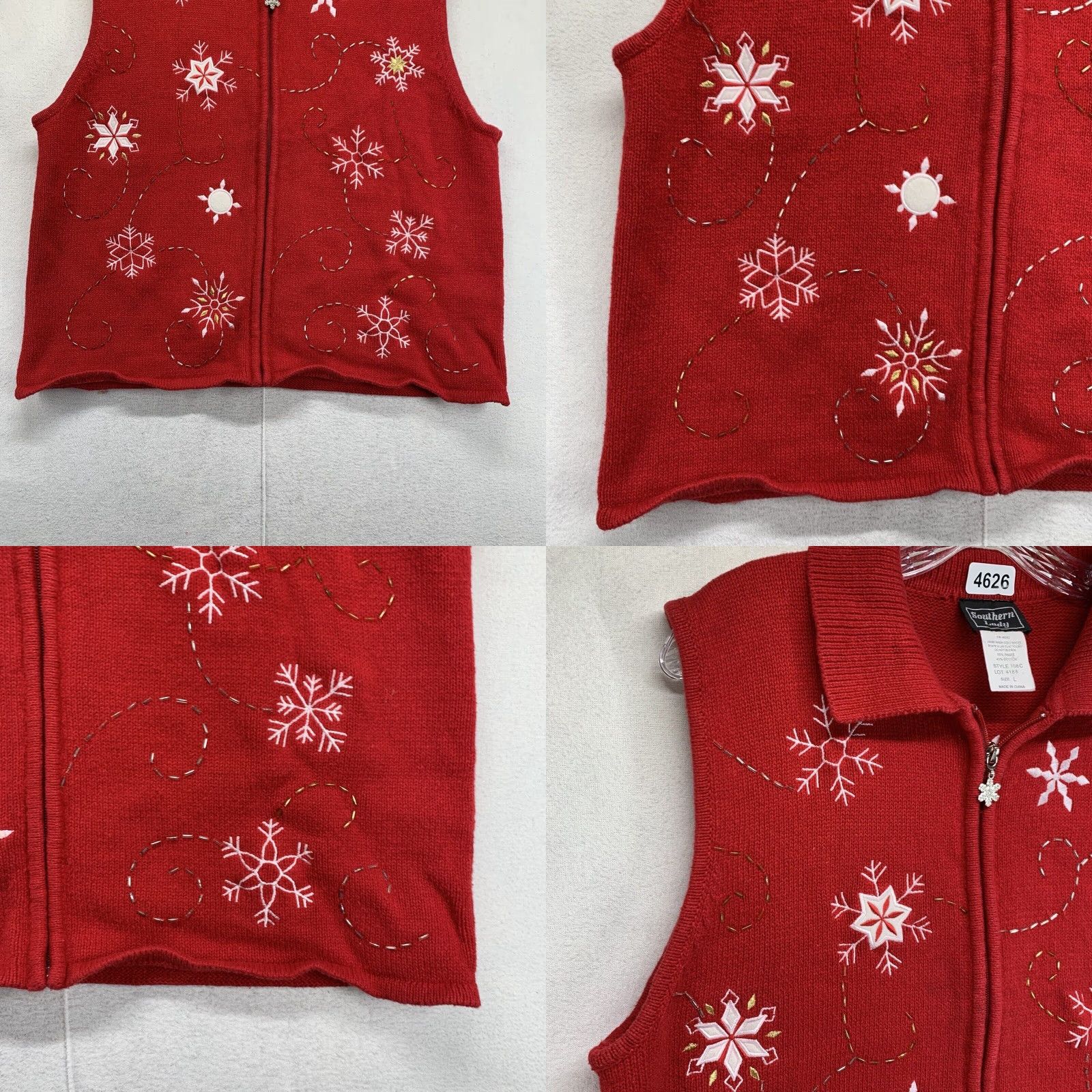 Vintage VINTAGE Southern Lady Womens Vest Sweater Geometric Snowflake Zipper Holiday Christmas Red L Adult Large Womens Size L / US 10 / IT 46 - 8 Thumbnail