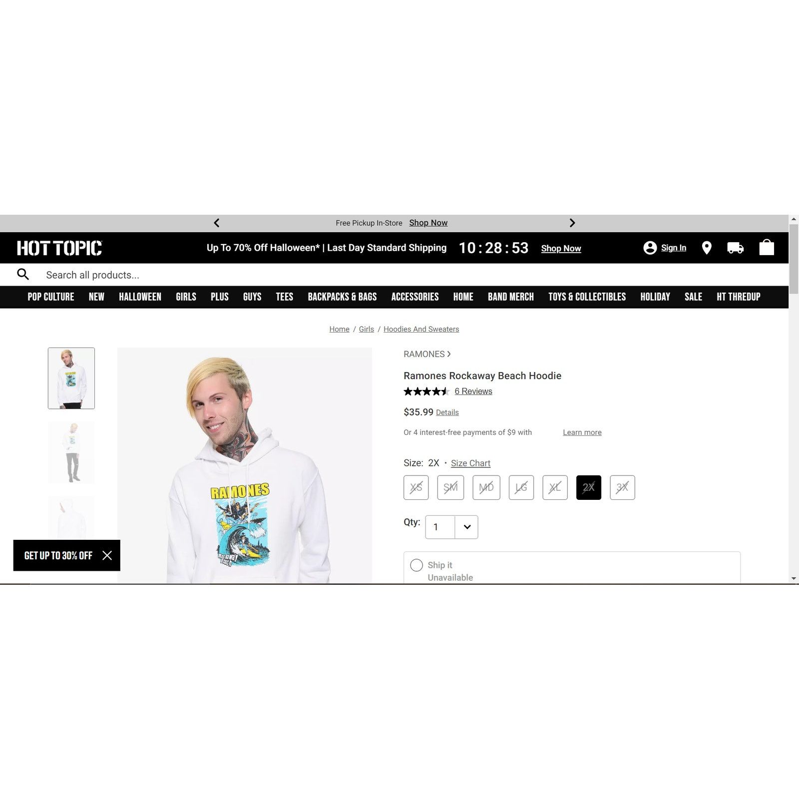 Hot Topic × The 1975 The Ramones Rockaway Beach Pop Punk Rock Hoodie 2018 Sz M Size US M / EU 48-50 / 2 - 6 Thumbnail