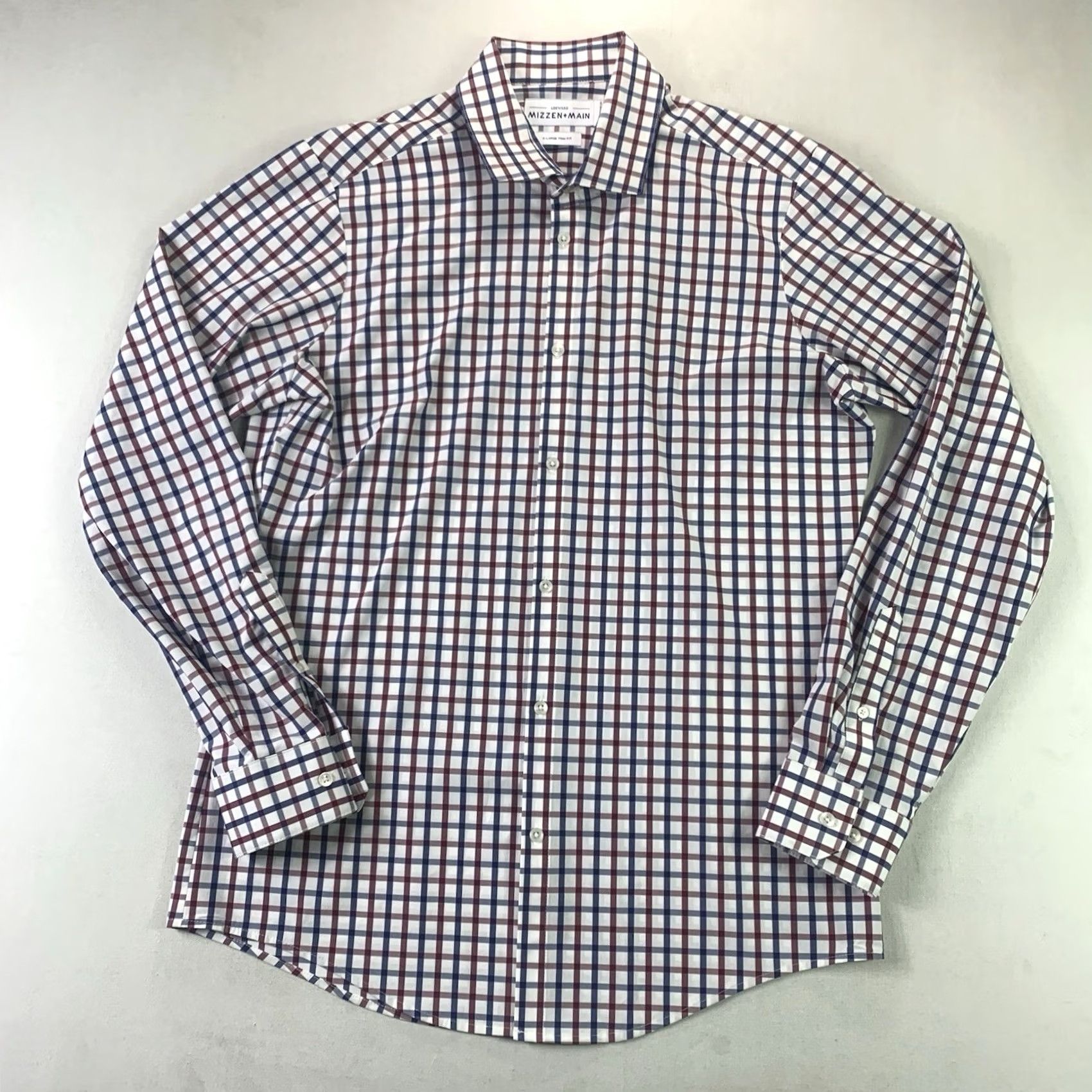 Mizzen+Main Mizzen+Main Leeward Shirt Men’s XL Trim Fit Blue Red Check Performance Casual Business All Seasons Breathable Stretch Button-Up Size US XL / EU 56 / 4 - 3 Thumbnail