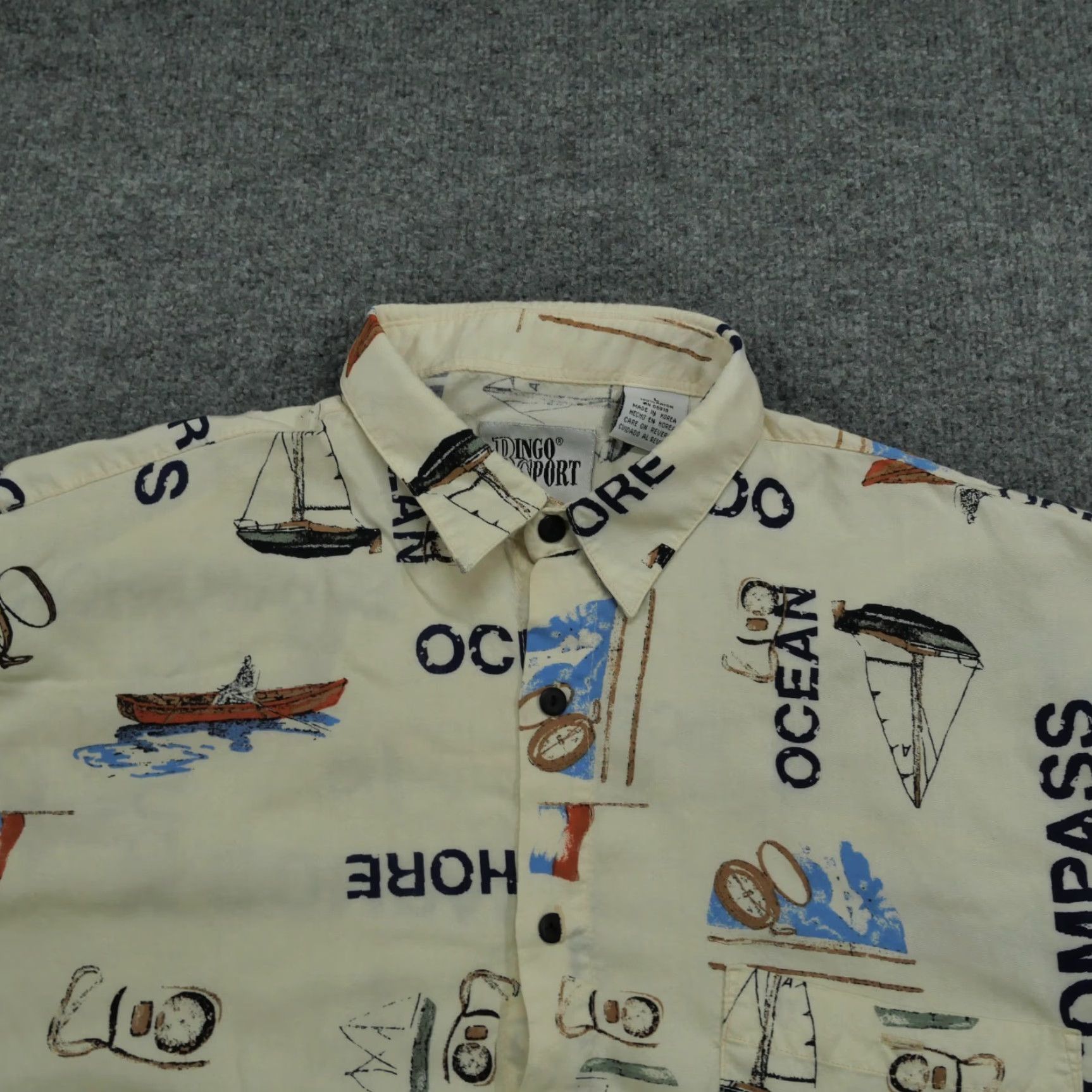 Vintage VINTAGE Ringo Sport Shirt Mens L Beige Hawaiian Sailing Ocean Button Up 90s Size US L / EU 52-54 / 3 - 3 Thumbnail
