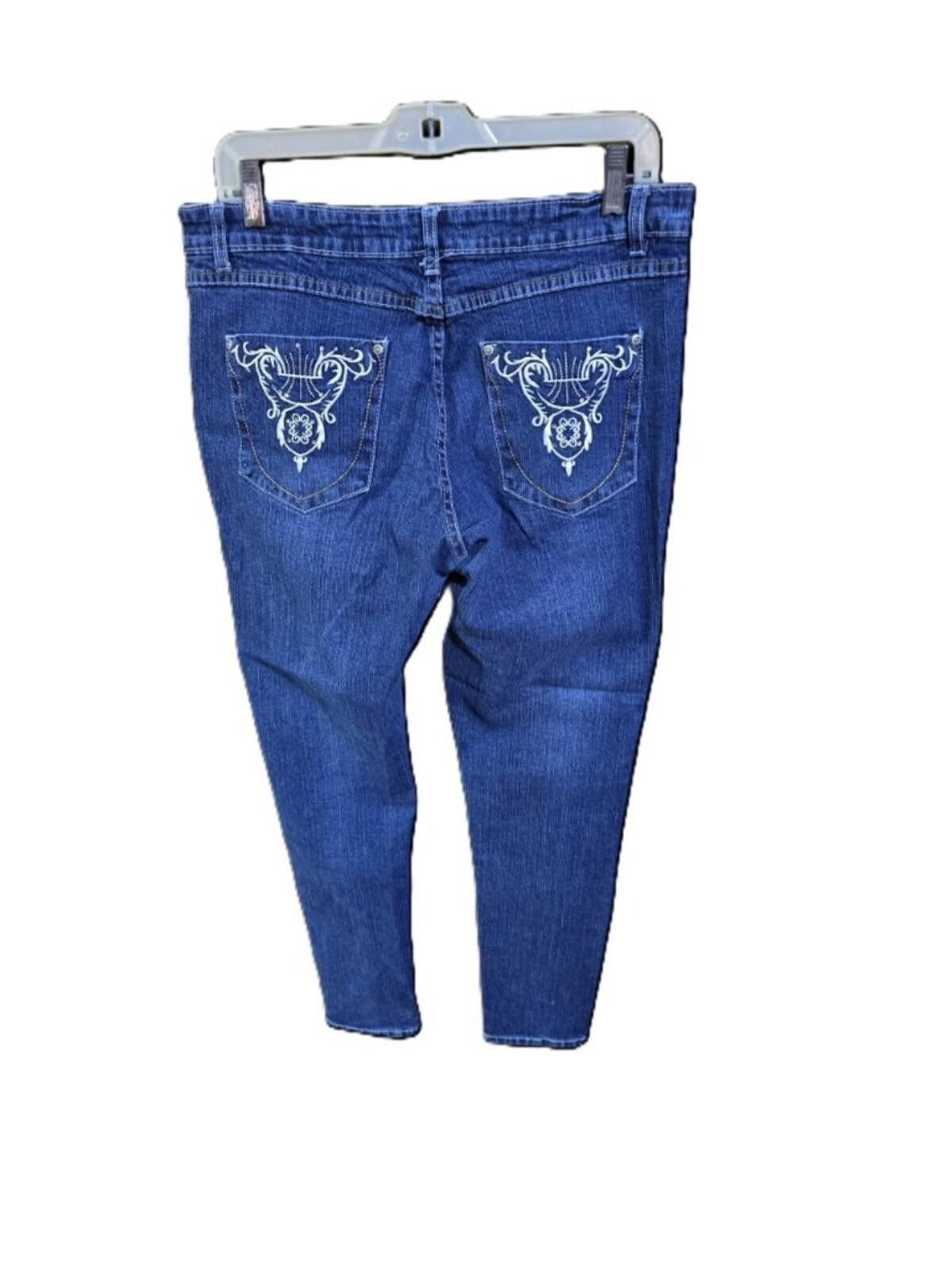 Other PBX Basics Blue Denim Jeans Skinny Straight Leg Embroidered Size 34" / US 12 / IT 48 - 2 Thumbnail