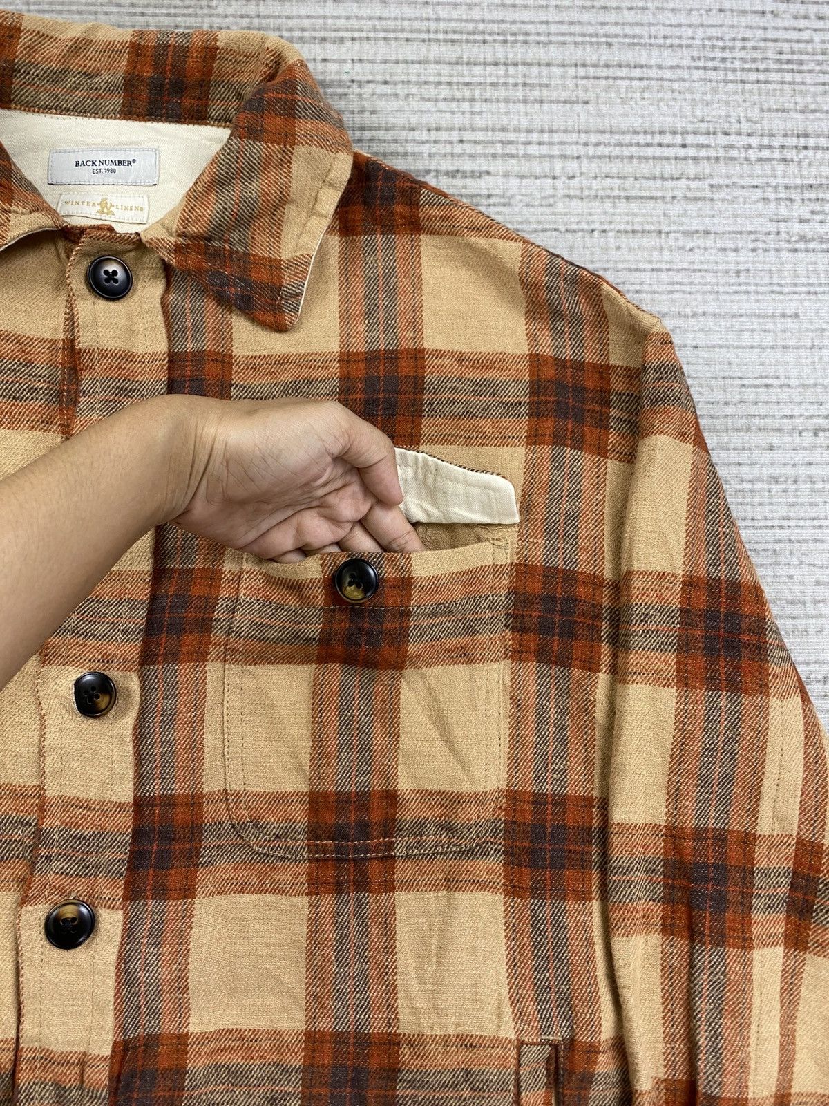 Flannel × Japanese Brand × Vintage Vintage Back Number Brown Checked Flannel Size US L / EU 52-54 / 3 - 8 Thumbnail
