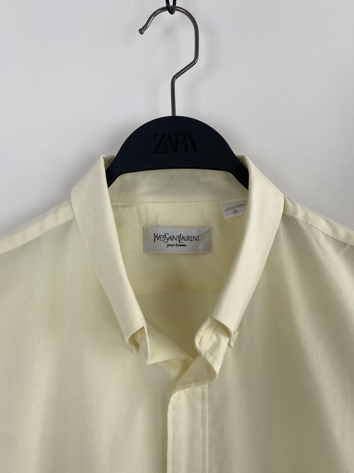 Yves Saint Laurent 1990’s Vintage YSL Mini Logo Light Yellow Button Up Shirt Size US M / EU 48-50 / 2 - 2 Thumbnail