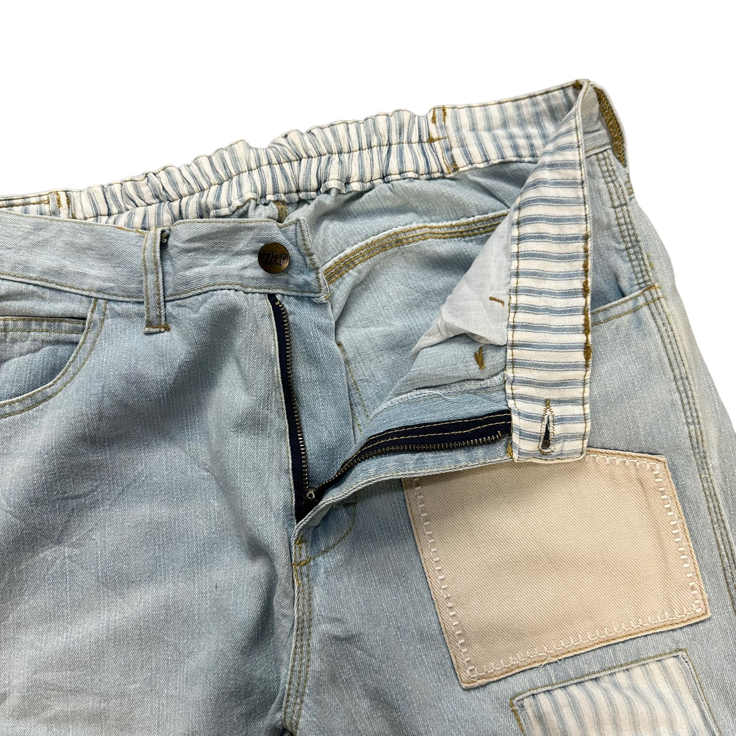 Japanese Brand W CLOSET BORO LIGHT WASH DRAWSTRING DENIM PANTS #8849-031 Size US 33 - 3 Thumbnail