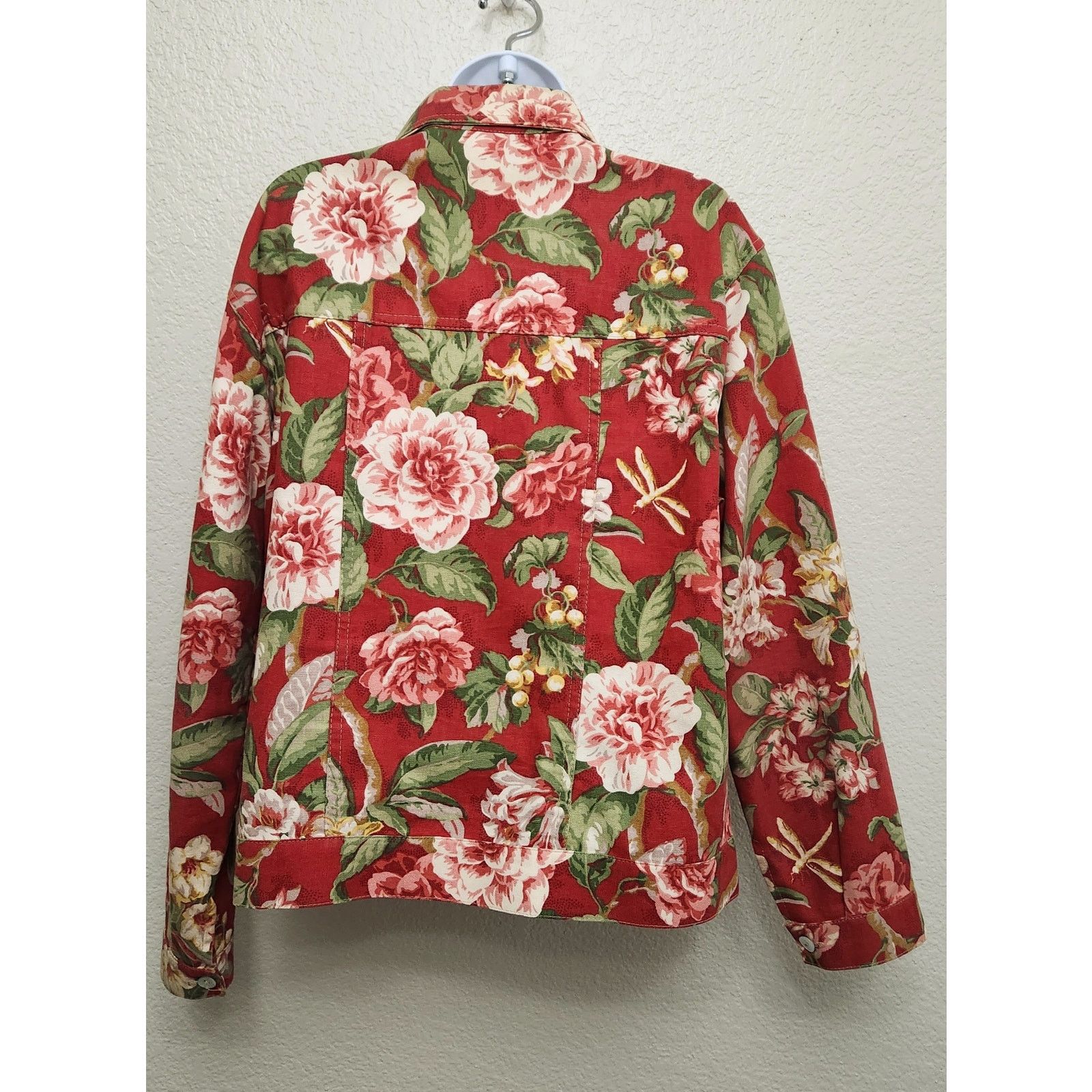 Norm Thompson Vintage Burnt Orange Floral Print Button Denim Jacket Large Size L / US 10 / IT 46 - 4 Thumbnail