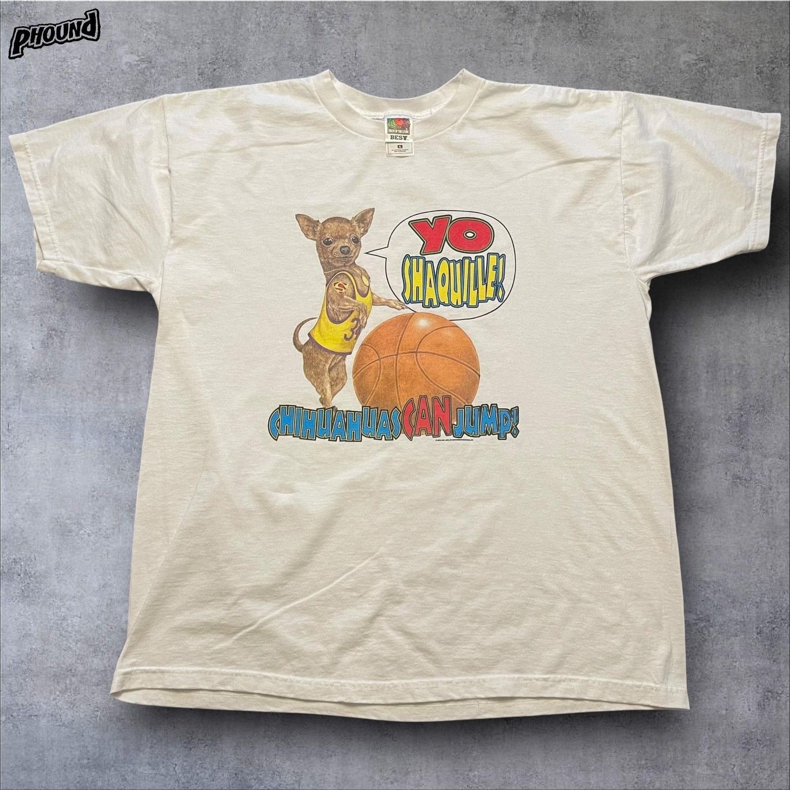Fruit Of The Loom Vtg Yo Shaquille Chihuahuas Can Jump Shirt Mens XL Tee 90s Size US XL / EU 56 / 4 - 1 Thumbnail
