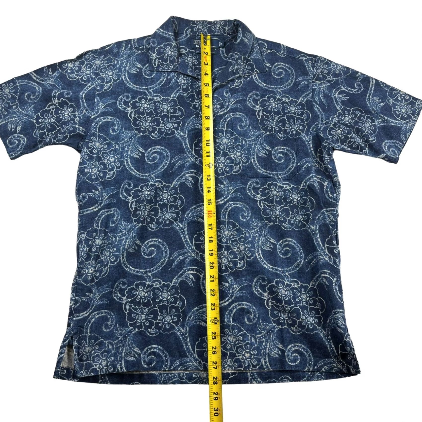 Polo Ralph Lauren VINTAGE Polo Ralph Lauren Shirt Hawaiian S/S Indigo Chambray Floral Men's Small Navy Blues Chambray Polo Shirt Mens Size US S / EU 44-46 / 1 - 6 Thumbnail