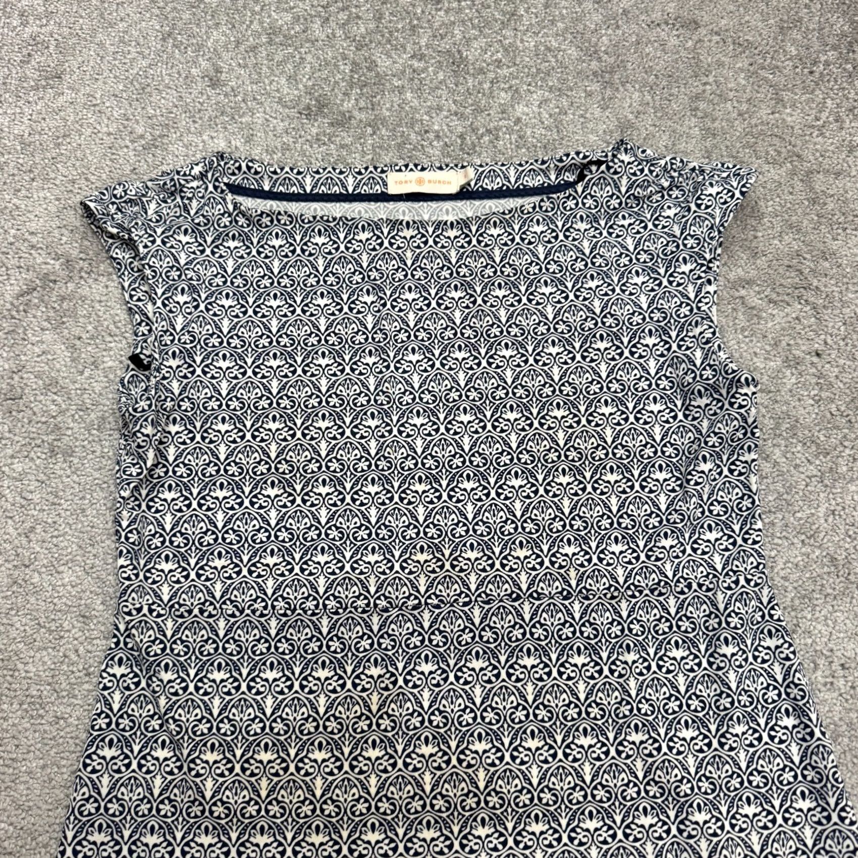 Tory Burch VINTAGE? (No) Tory Burch Geometric Boat Neck Mini Dress Womens Small Navy White Cap Sleeve Shirt? Size S / US 4 / IT 40 - 3 Thumbnail