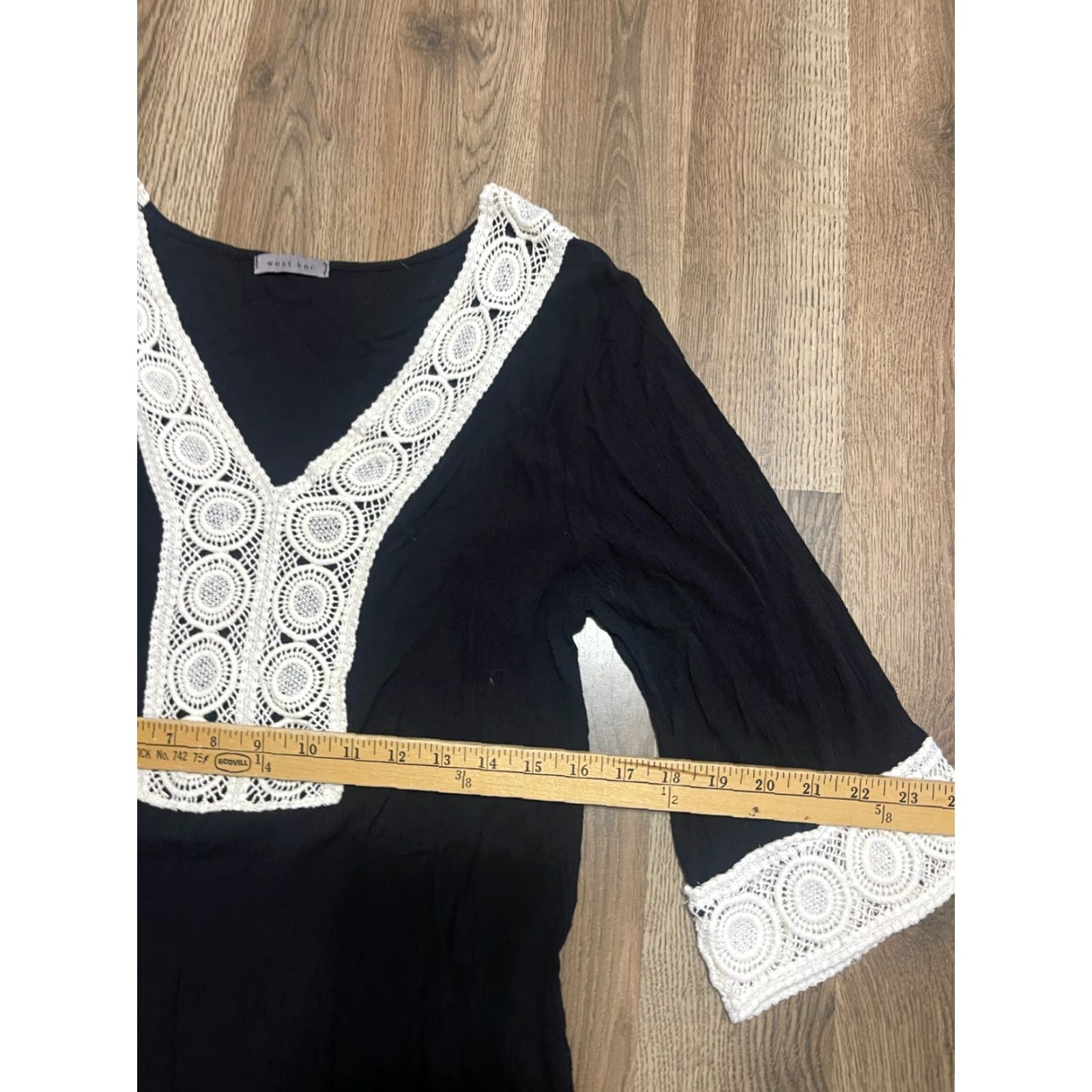 Vintage West Kei Dress Women's M Lace 3/4 Sleeve Knee Length Black White Casual Fit & Flare Dress Womens Size M / US 6-8 / IT 42-44 - 5 Thumbnail