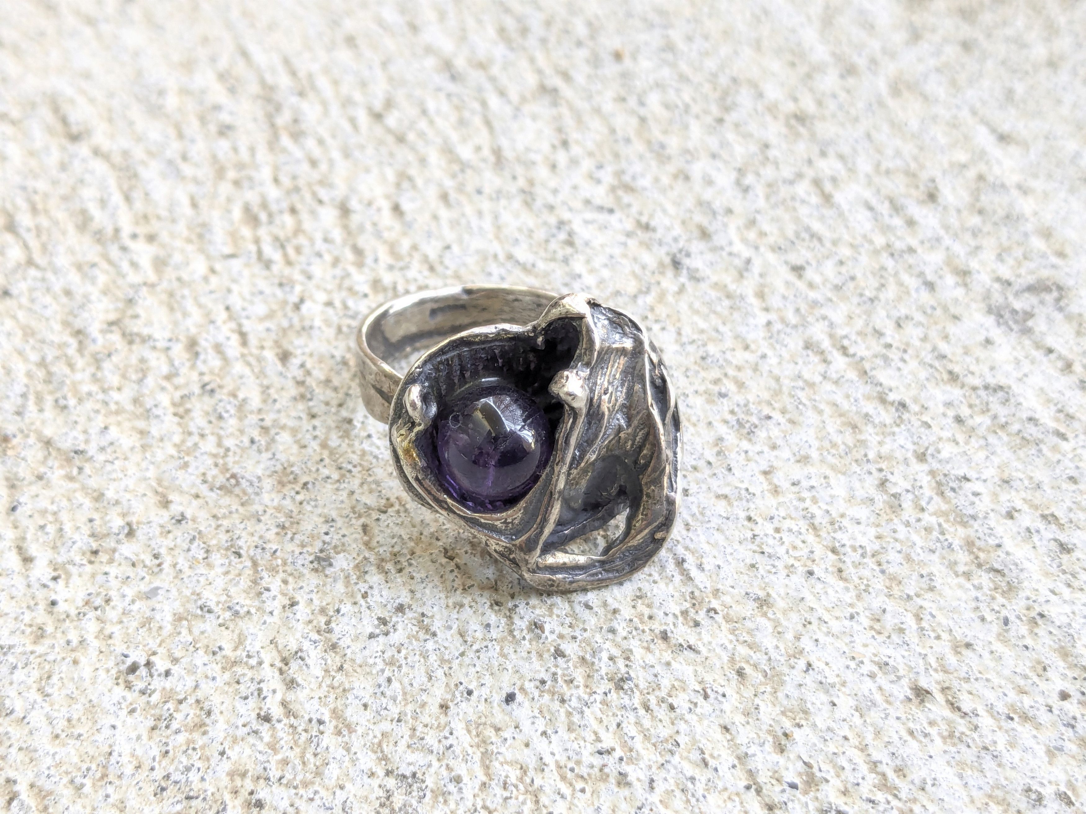 Jewelry × Vintage Vintage Sterling Silver Ring Purple Amethyst 6.5 Brutalist Size ONE SIZE - 1 Thumbnail
