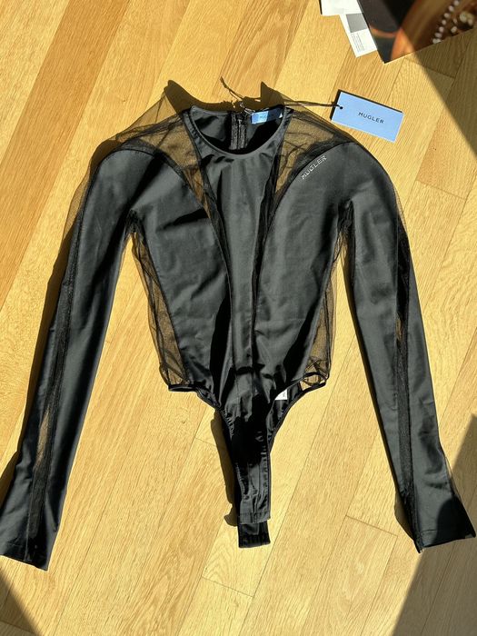 Black Illusion Sheer Bodysuit by Mugler on Sale