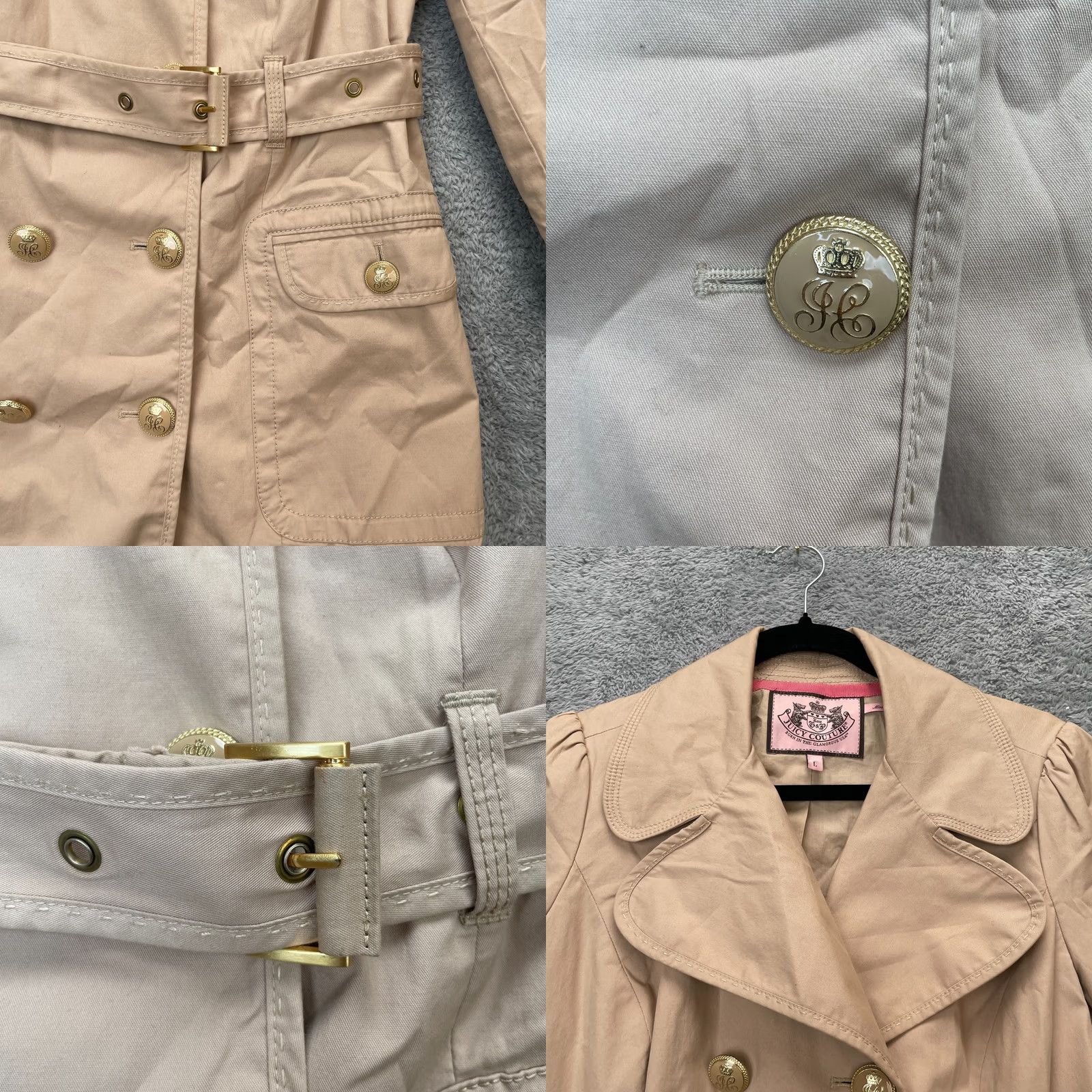 Juicy Couture Juicy Couture Jacket Womens Large Beige Trench Coat Cotton Twill Double Breasted L Size L / US 10 / IT 46 - 8 Thumbnail