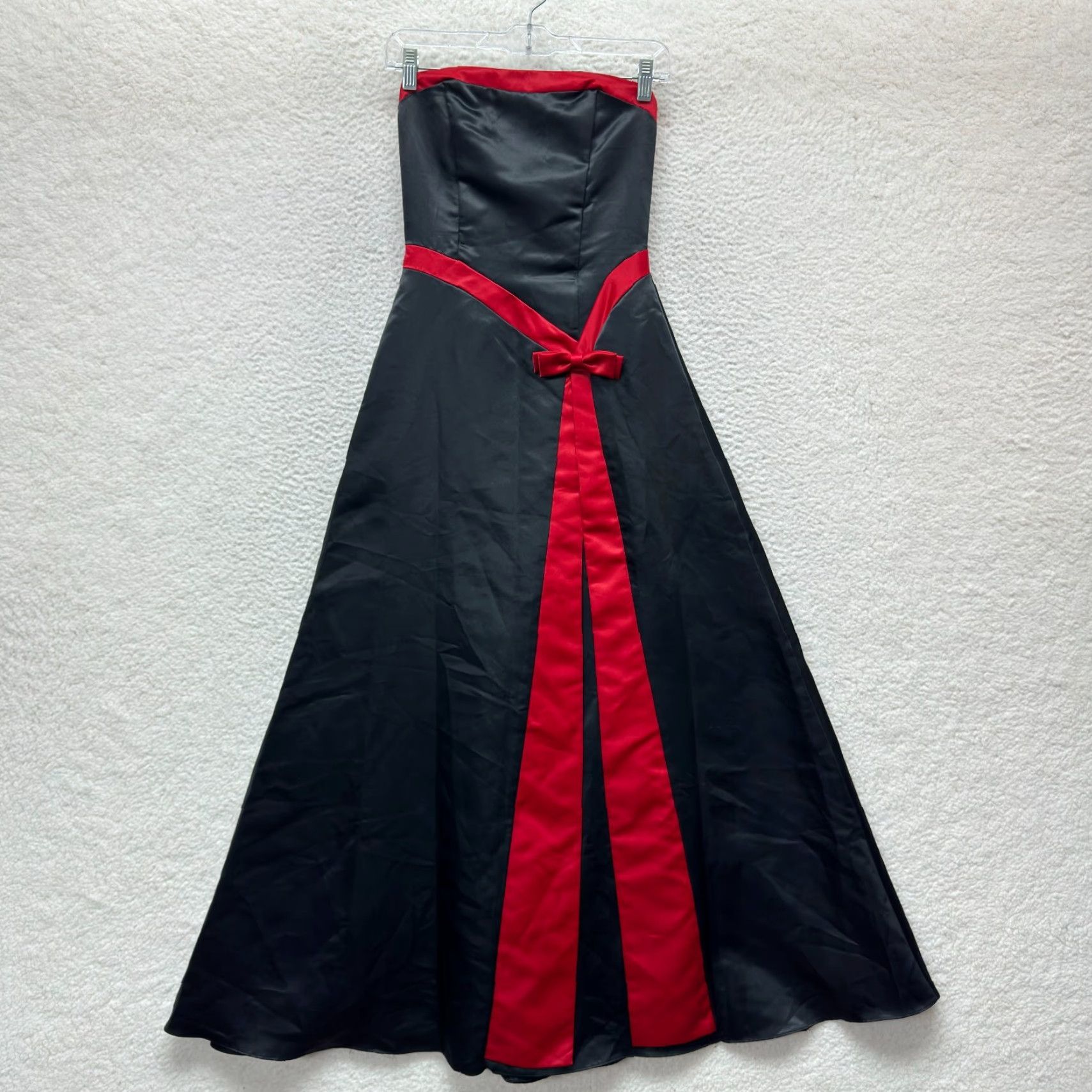 Vintage VINTAGE 90s Y2K Prom Dress Ball Gown Satin Black Red Strapless Goth Vampire XS Small Womens Size XS / US 0-2 / IT 36-38 - 2 Thumbnail