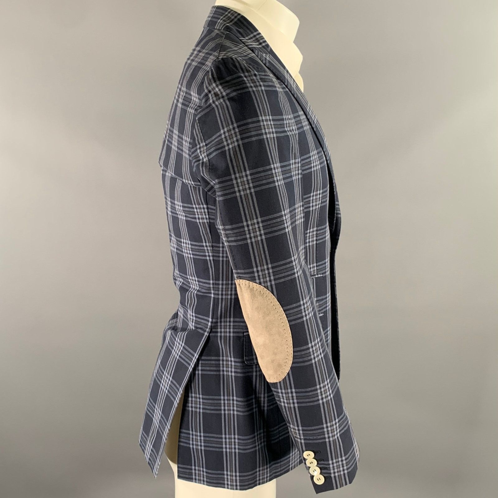 Michael Bastian MICHAEL BASTIAN 36 Navy Plaid Cotton Peak Lapel Sport Coat Size 36R - 3 Thumbnail