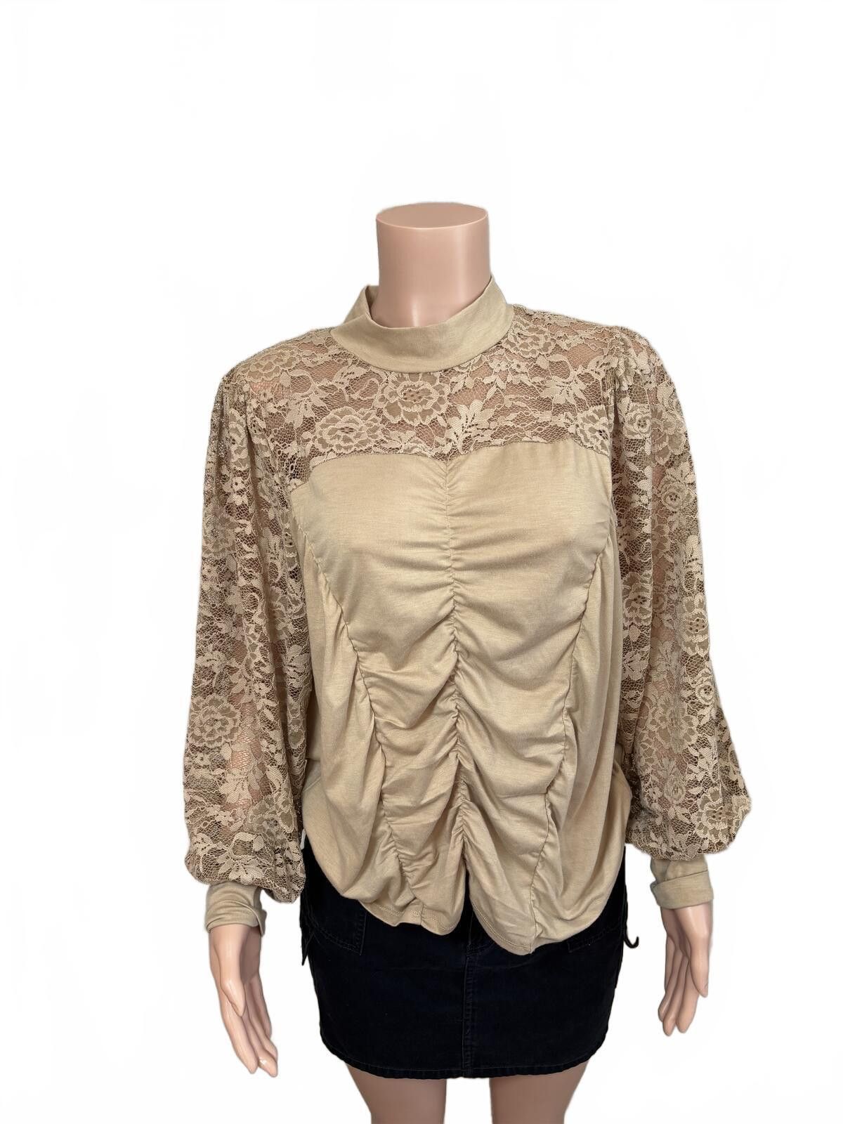Other Vintage inspo Beige Lace Ruched Mock Neck Boho Y2K. M/L. Size M / US 6-8 / IT 42-44 - 2 Thumbnail