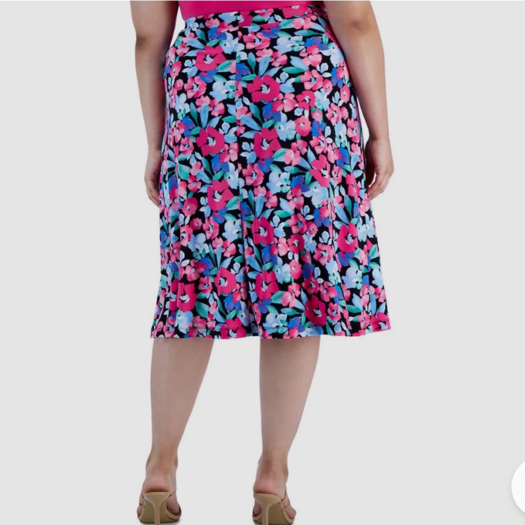 Kasper Kasper Pink Floral-Print Pull-On Flared Midi Skirt – Plus Si Size 42" / US 20 - 2 Thumbnail