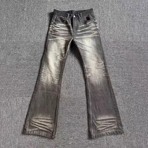Japanese Brand Heavy wash vintage black and gray frayed micro flare jeans Size US 32 / EU 48 - 1 Thumbnail