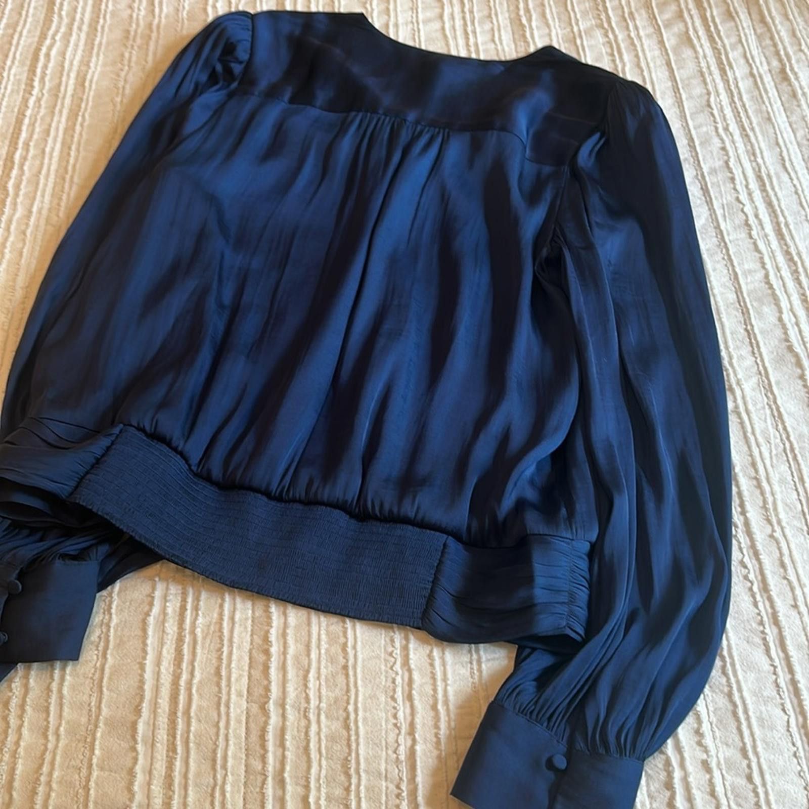 Banana Republic Banana Republic Medium Tall Satin Wrap Top Navy Sash Waist Size M / US 6-8 / IT 42-44 - 5 Thumbnail