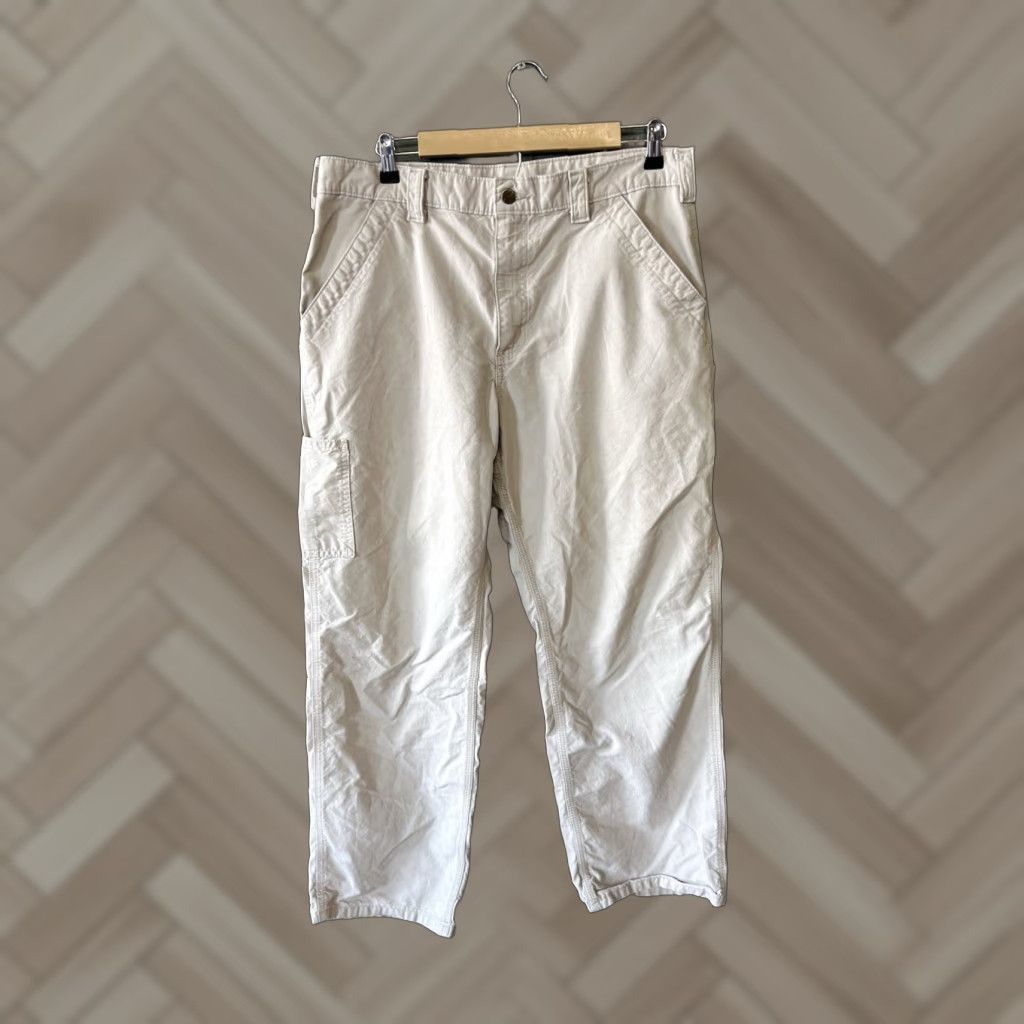 Carhartt VINTAGE Carhartt Original Dungaree Fit Canvas Carpenter Pants Men 35X30 B151 Tan Brown Cotton 30" Inseam Mens Jeans Straight 10-12 Rise Factory Mexico Size US 35 - 1 Thumbnail